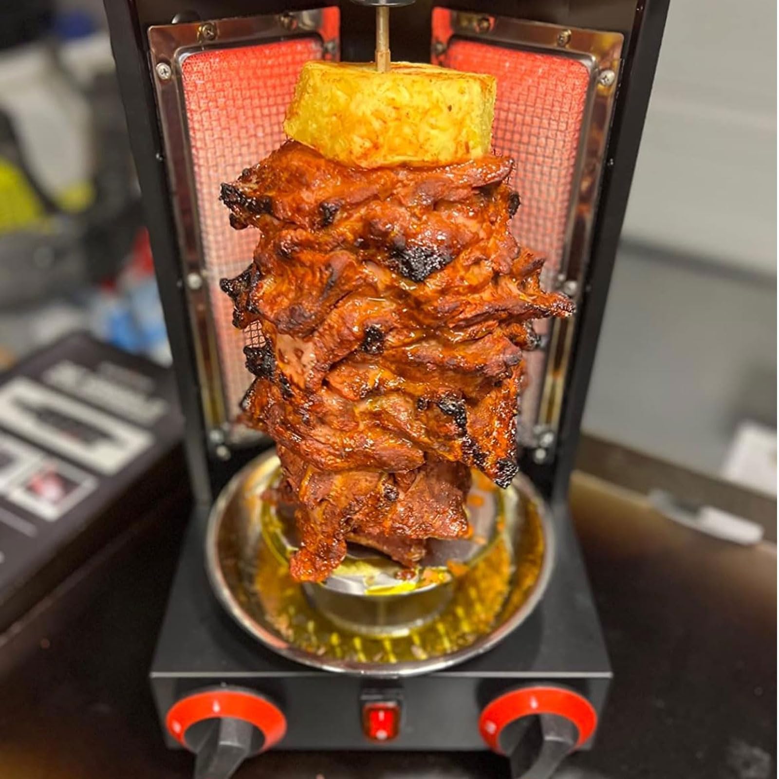 Griglia per girarrosto verticale a gas, in acciaio inox a 2 fuochi, temperatura regolabile, pressione gas 2800p, macchina automatica Shawarma per cucinare all'aperto