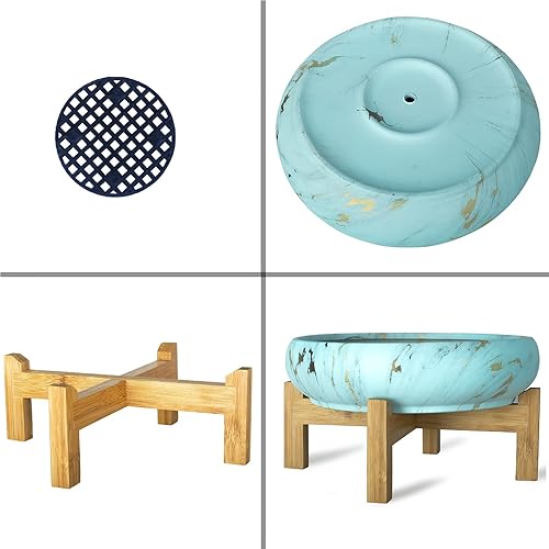 Miniatura 4 de ARTKETTY Maceta grande para suculentas, maceta grande con soporte, maceta de cerámica para bonsái de 10 pulgadas con drenaje redondo de mármol y