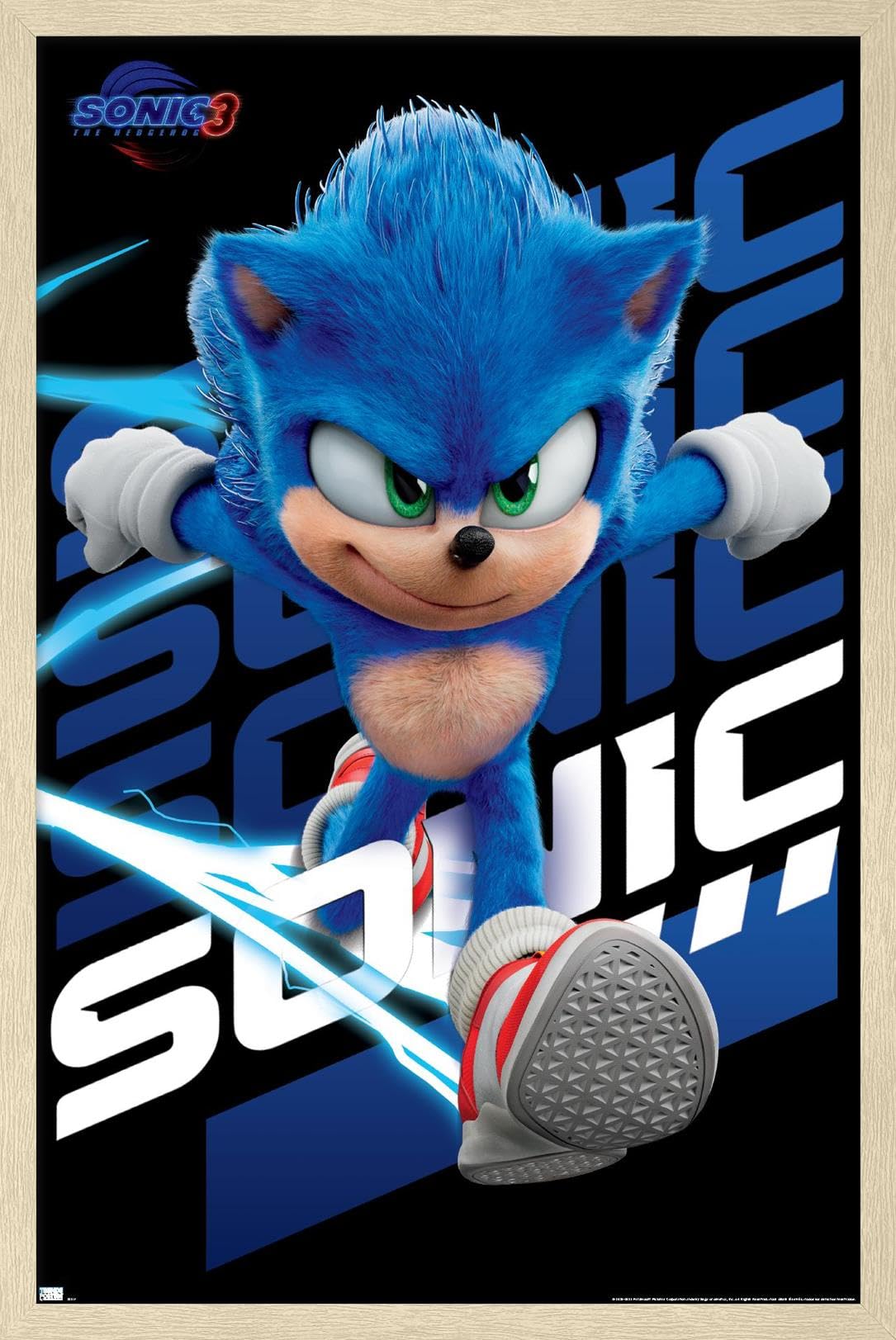 Trends International Sonic The Hedgehog 3 - Sonic Wall Poster, 22.4L x 14.7W, Blonde Framed Version