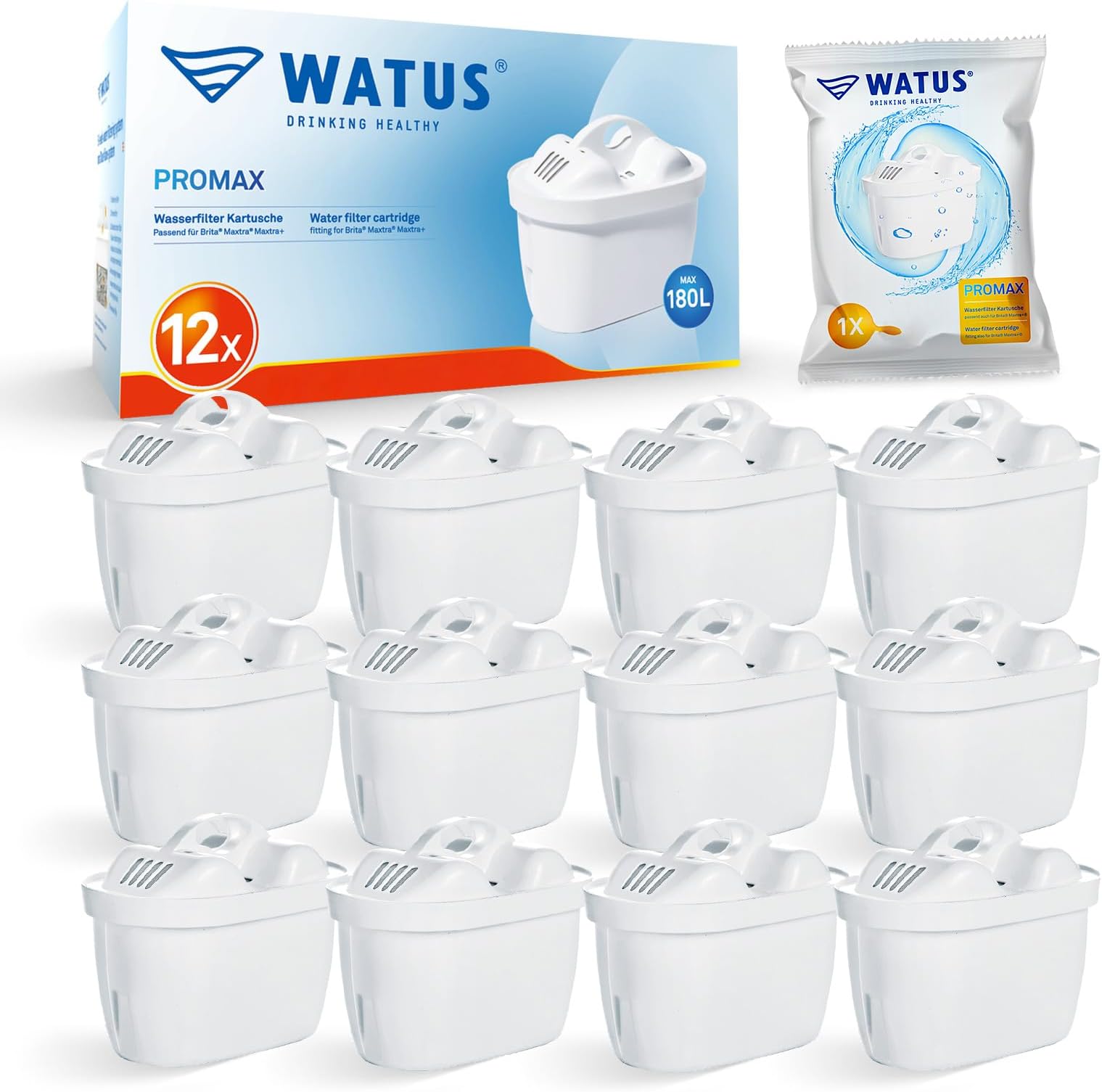 Water Filter Cartridges, for Brita Water Filter Cartridges, Brita Maxtra Pro, Plus, Reduces Lead, Chlorine, Heavy Metals and Limescale in Water (12 Pack)