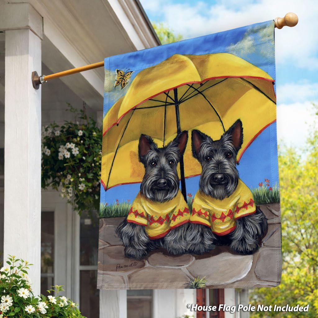Flagology, Scottish Terrier Sunshine Spring House Flag 28” x 40”, Precious Pets Paintings, Outdoor Spring Decor, Decorative Dog Lover Flag