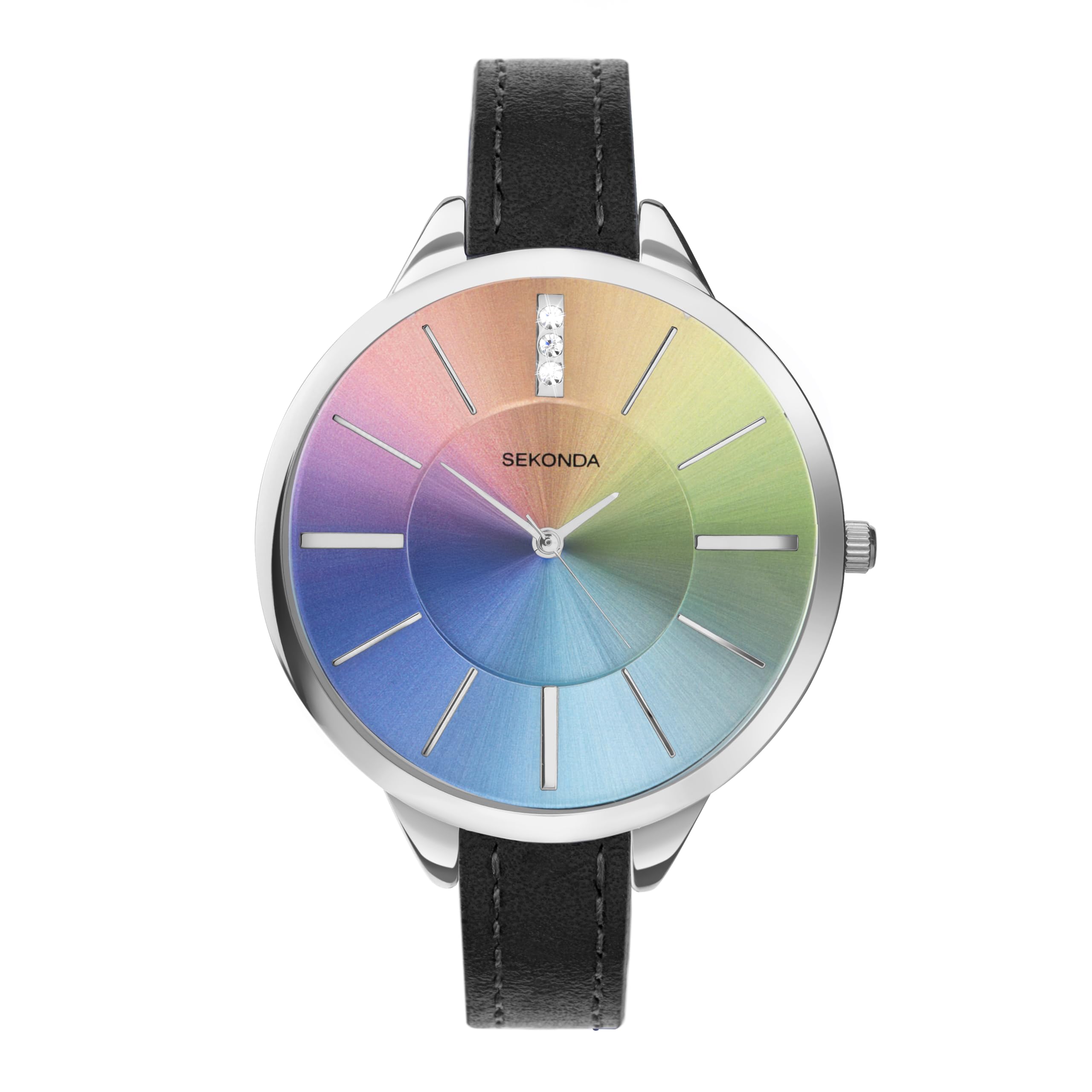 Sekonda Ada 39 mm Orologio al quarzo da donna con tre lancette con pietre incastonate quadrante Sunray Display analogico e cinturino in pelle