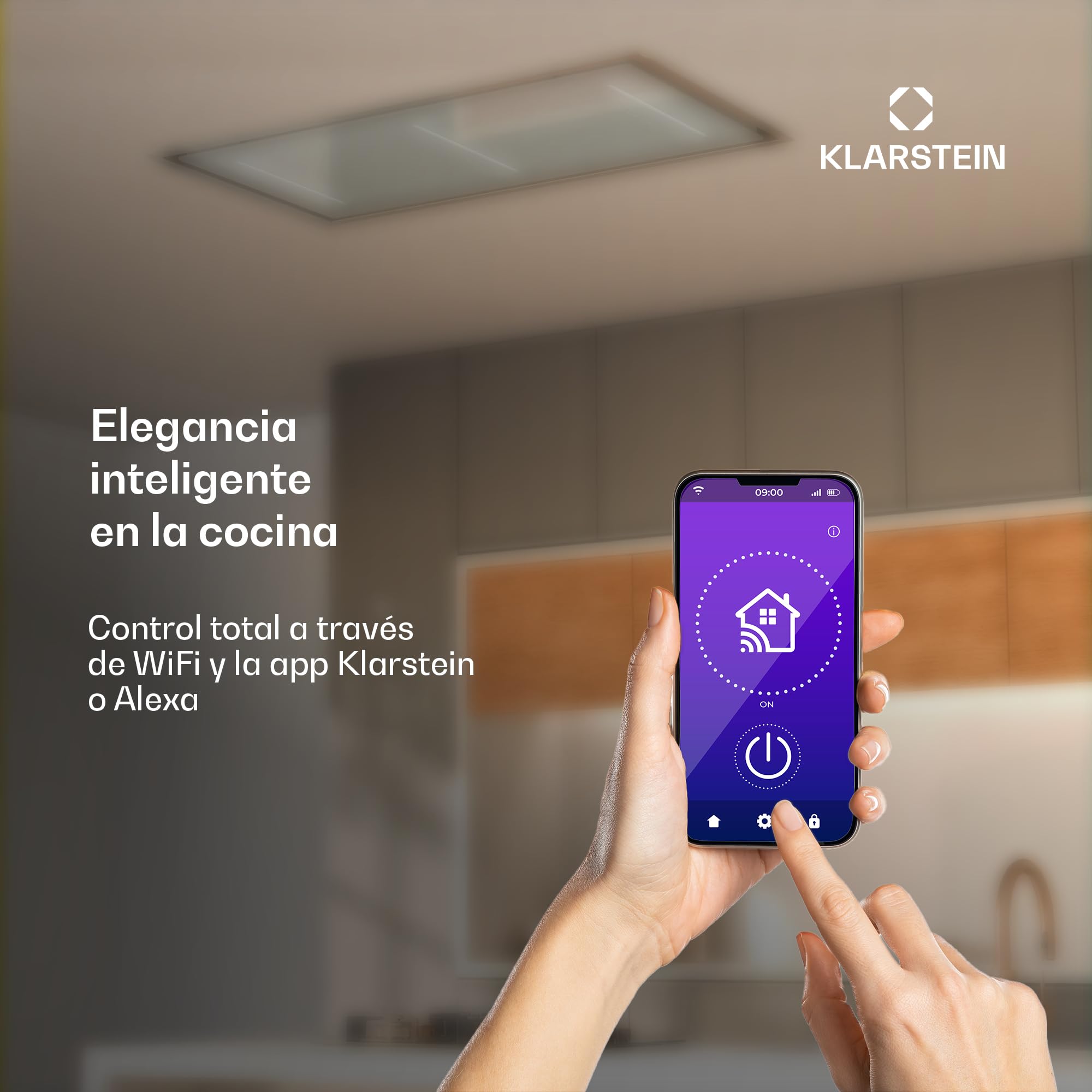 Klarstein LuxeAir Campana Extractora - 523 m³/h, Eficiencia Energética A, Motor 110W, Control Táctil & Wi-Fi, Iluminación LED 6000K, Filtros de Aluminio, Extractor Cocina