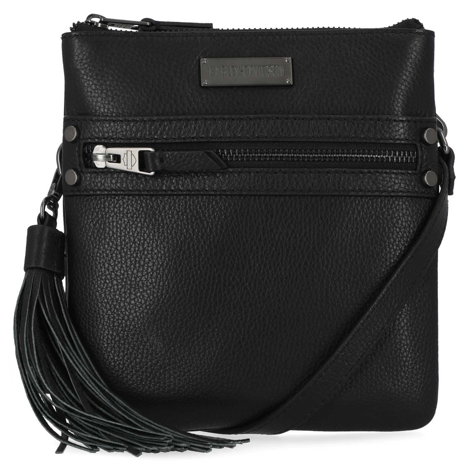 Women's Classic Genuine Leather Crossbody Purse w/Tassel, Black