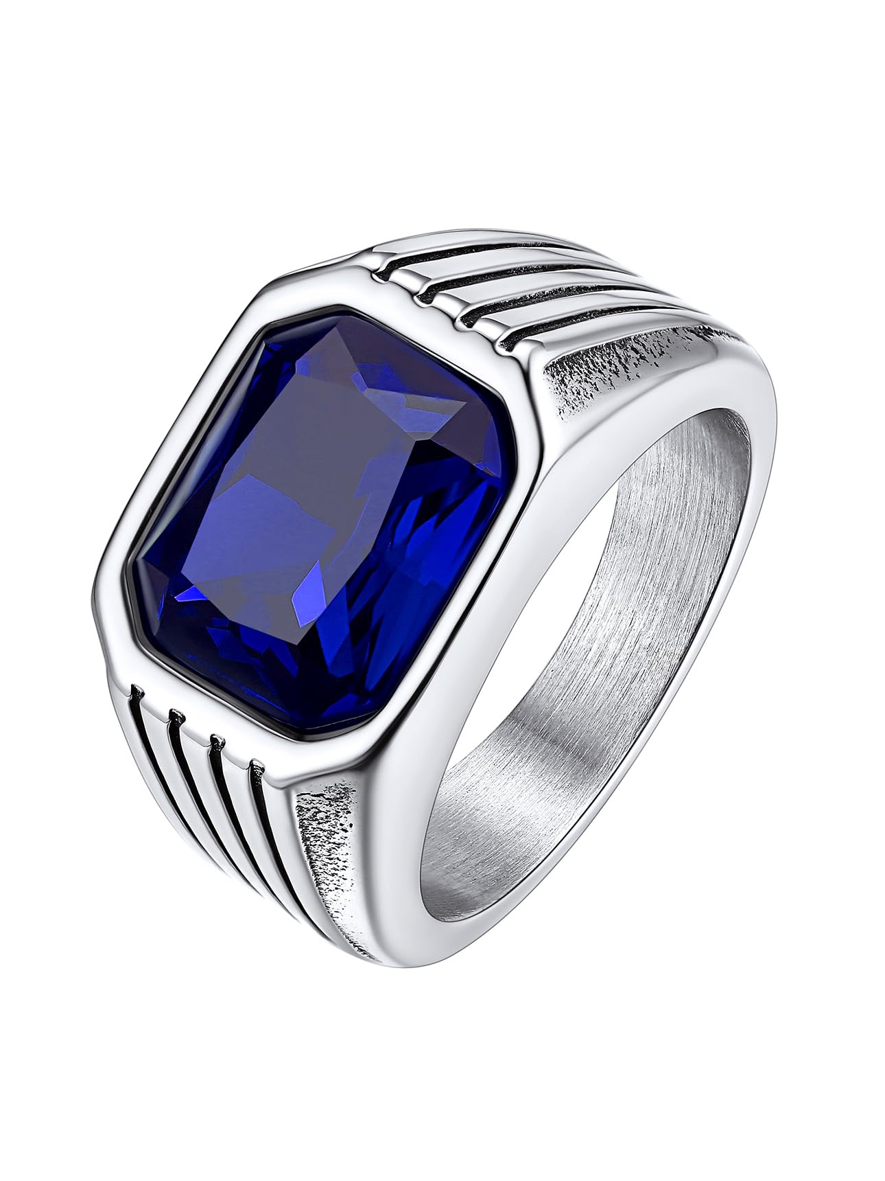 Bestyle Anello Acciaio Inossidabile Uomo, Anello Uomo Argento/Nero con Pietra Rubino/Zaffiro/Smeraldo/Onice Nero, Anello Personalizzato Ragazzo Maschio con Misura IT 14.5-32.5, Idee Regalo