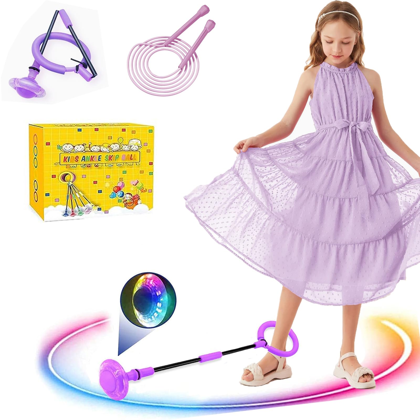 Q-WOOFF Jumping Ball and Skipping Rope, giocattolo all'aperto per bambini dai 5 ai 12 anni, regalo per ragazze dai 5 ai 12 anni, regalo per ragazzi, esercizio fisico, giochi di salto