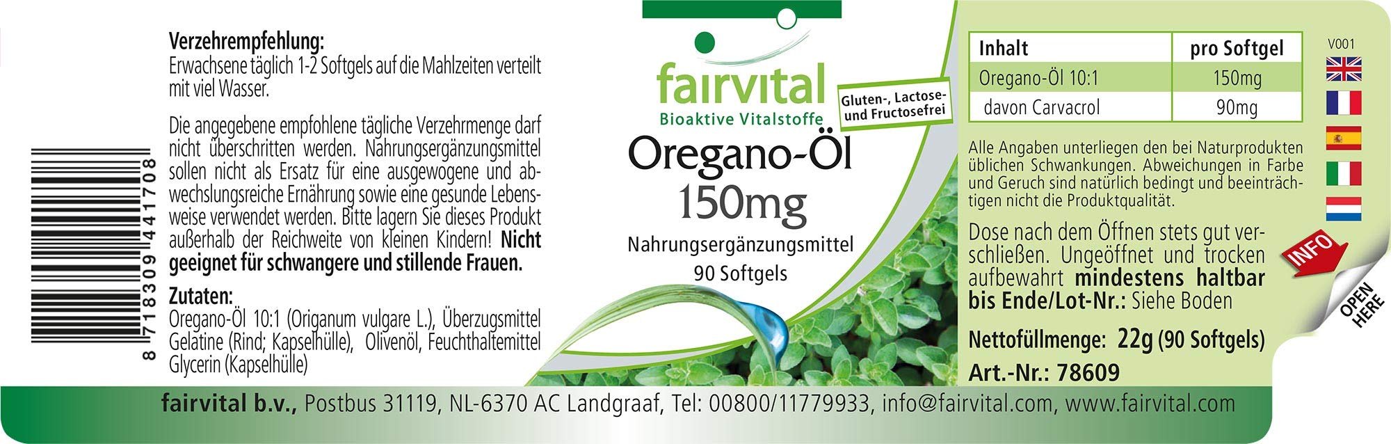 fairvital Capsule di olio di origano 150 mg, 90 capsule molli, facili da deglutire, ALTO DOSAGGIO, estratto di olio di origano 10:1, Origanum vulgare