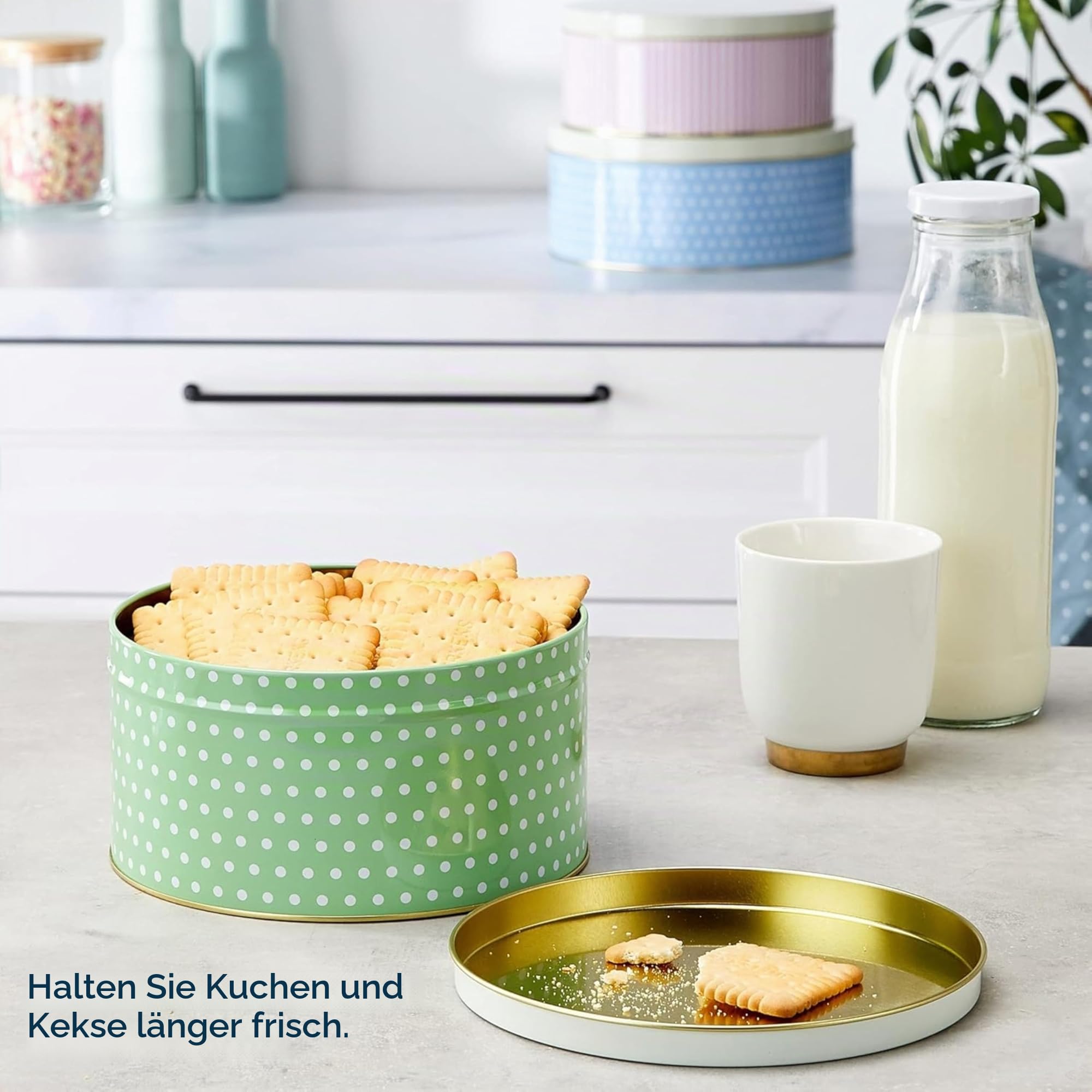 Tala 3er Set Retro-Design Metall Kuchenbehälter | Stapelbar | Für Kuchen, Kekse & Snacks | Größen: 25,5 cm x 10 cm, 22 cm x 9,5 cm, 17 cm x 8,2 cm