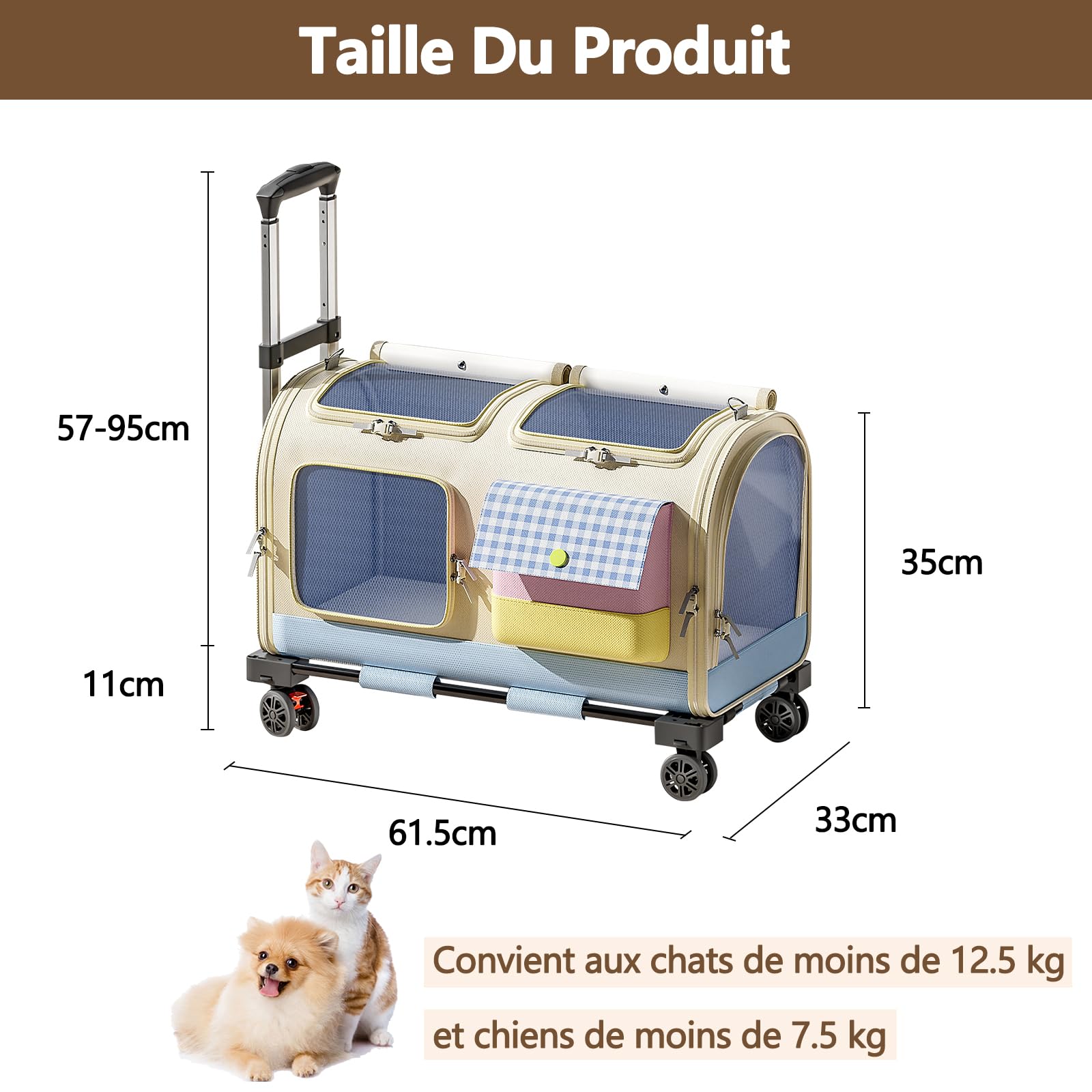 Galatée Poussette pour Animaux, Sac à Dos pour Chien à roulettes, Sac De Voyage 2 en 1 pour Chats, Sac Pliable pour Chien Idéal pour Les Voyages, Le Camping Et Les Activités De Plein Air(Bleu)