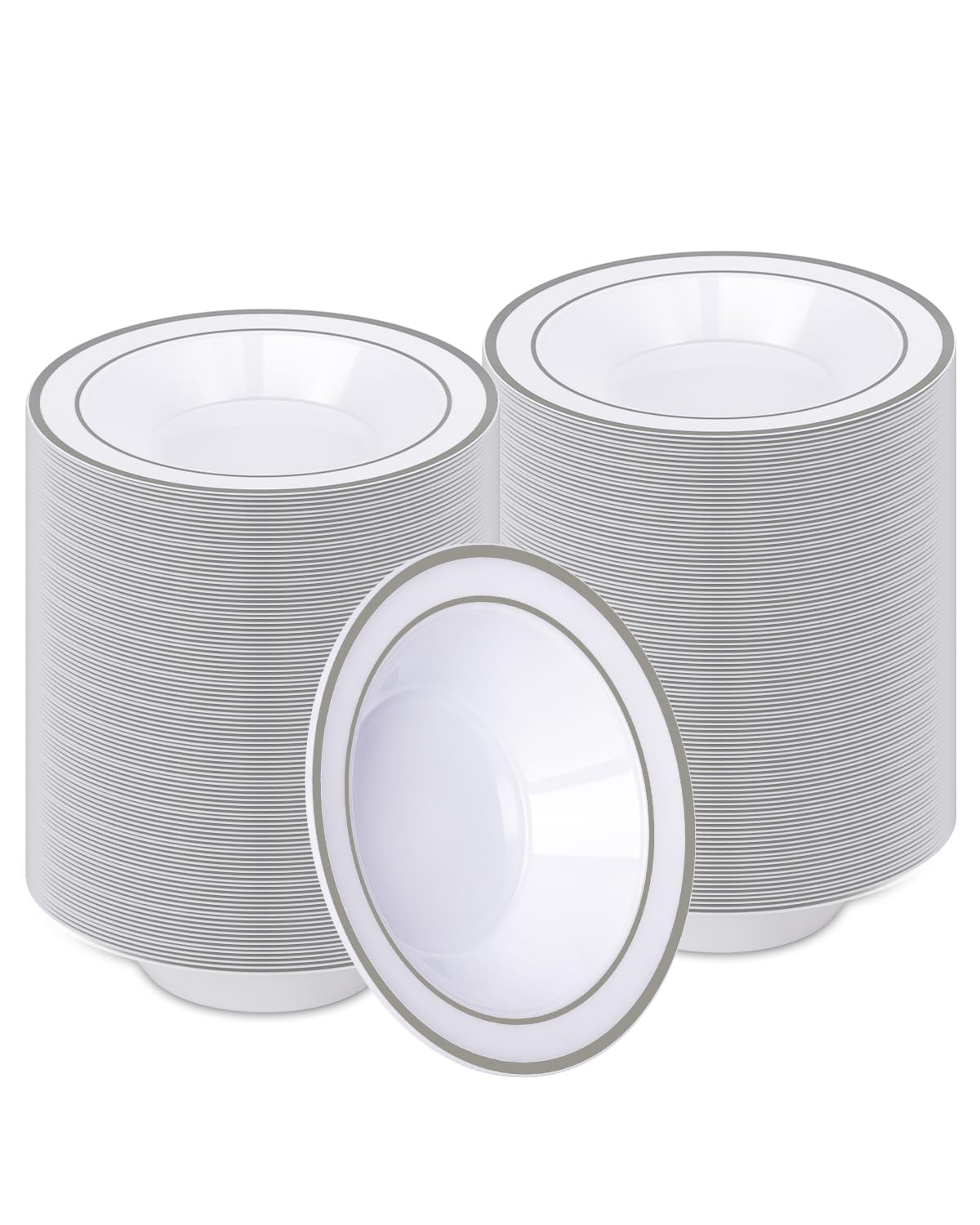 BESTVIP 200 Pack Plastic Bowls with Silver Rim