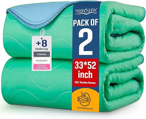 Paquete de 2 almohadillas de cama lavables para adultos, impermeables, con 8 asas reforzadas, de secado rápido y reutilizables, protección contra