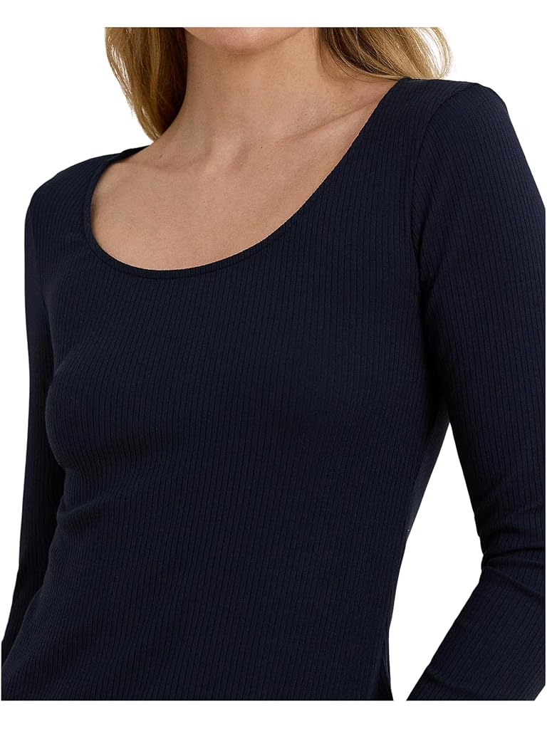 Black Lauren Ralph Lauren Rib-Knit Long-Sleeve Scoop Neck Tee
