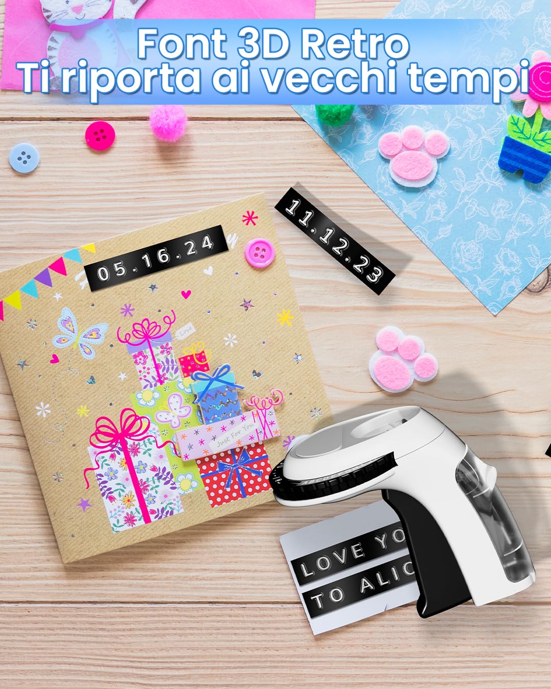 Vixic 3D Etichettatrice a Rilievo, Etichettatrice per goffratura con 3 nastri per etichette, Etichettatrice Omega con 3 Nastro, perfetta per la casa e per fai-da-te