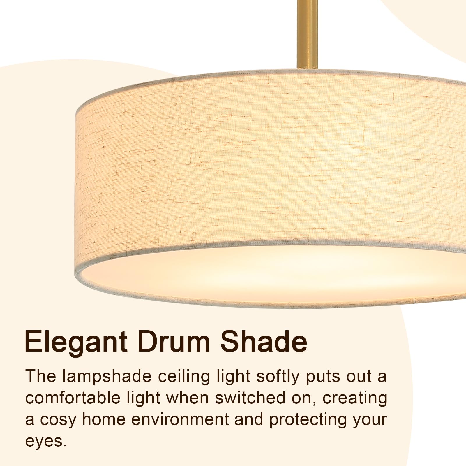 Plafonnier Doré à 3 Lumières, Plafonniers Semi-Encastrés Lustre Doré, Abat-Jours Blancs pour Plafonniers, Lustre en Tissu pour Salon, Chambre à Coucher et Couloir