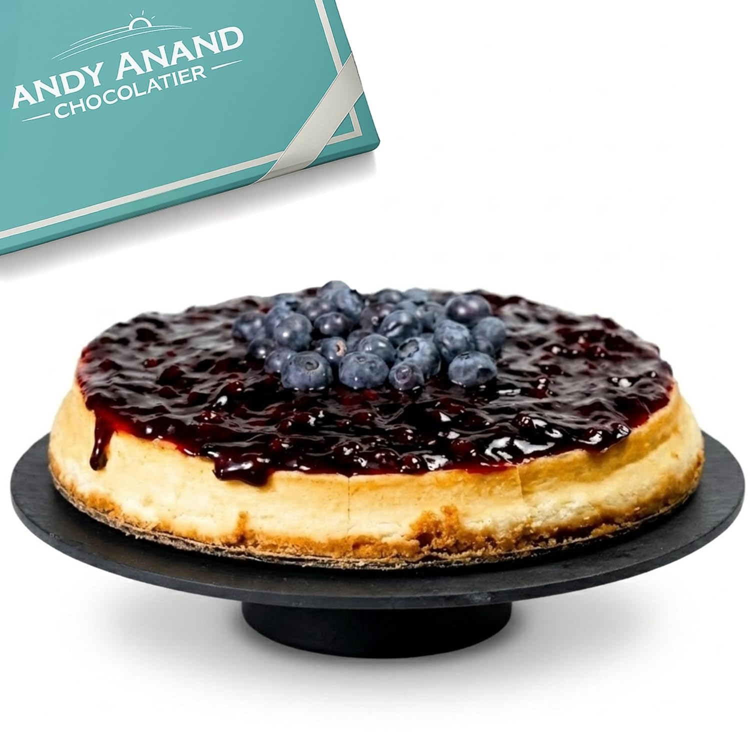 ANDY ANAND CHOCOLATIER Sugar Free Blueberry Cheesecake 9" - Fresh California Cream Cheese, Amazingly Delicious, Diabetic Friendly, Traditional Recipe Handmade New York Style, Rich & Silky (2.6 lbs)