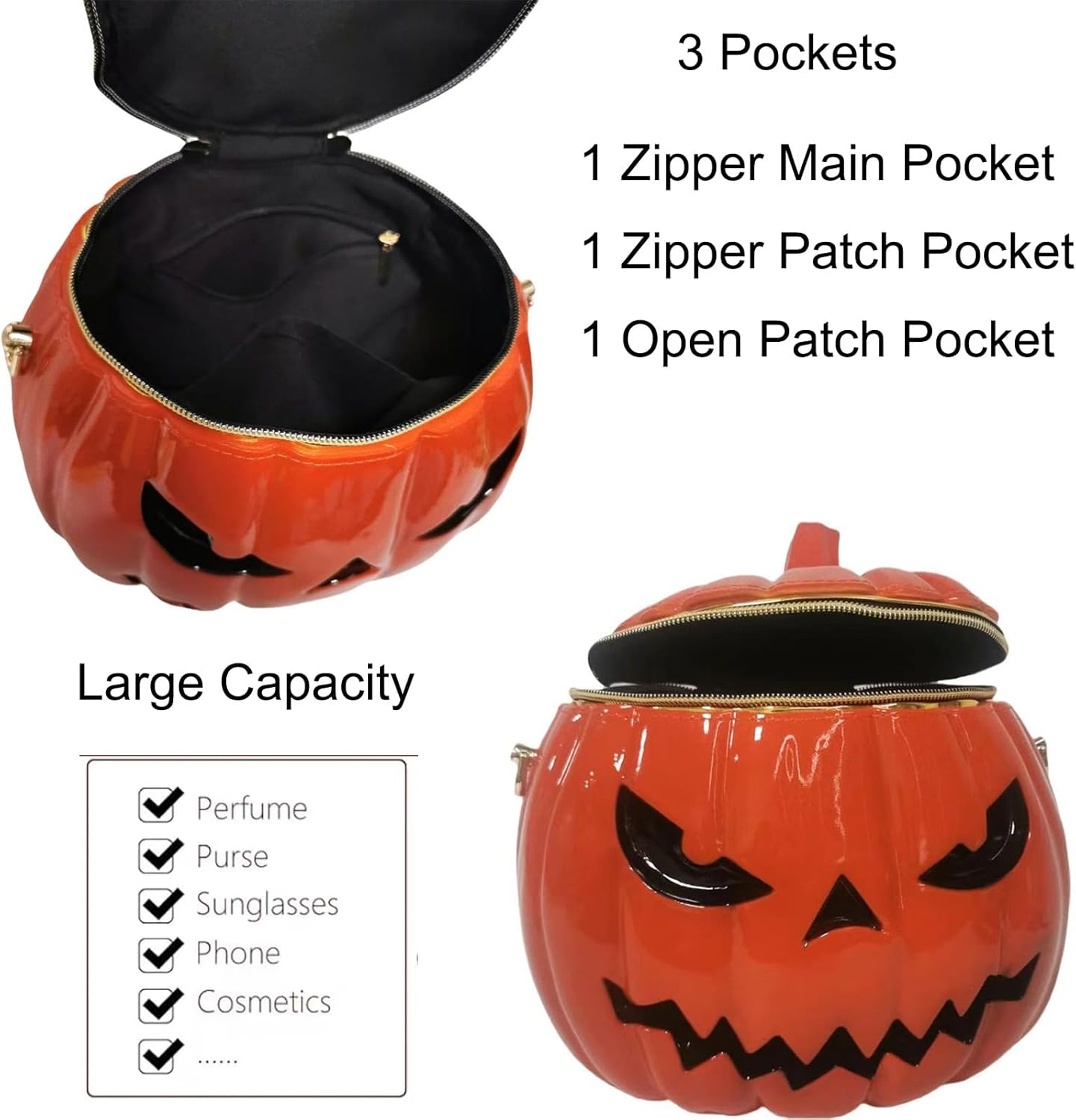 Men and Women PVC Pumpkin Shaped Crossbody Shoulder Bag Handbag Halloween Pumpkin Purse