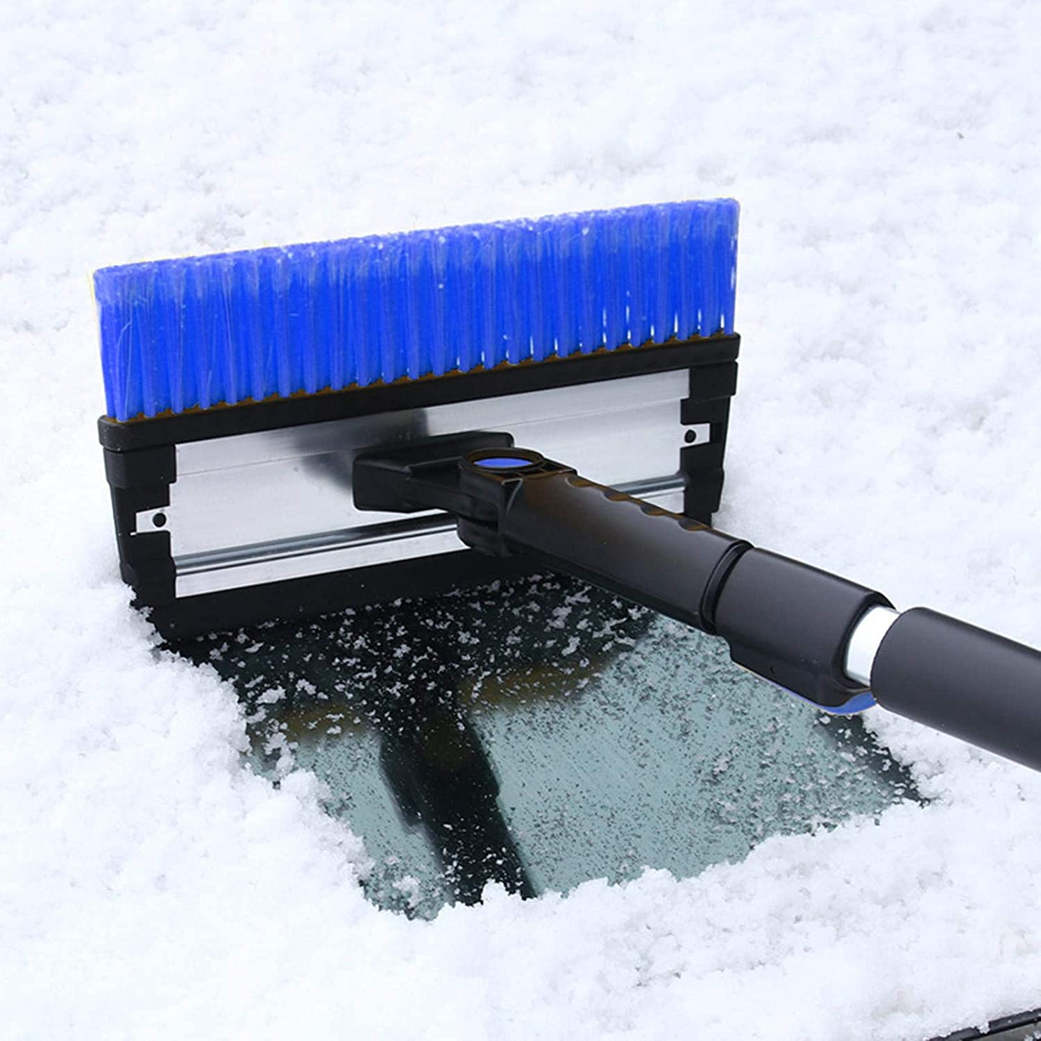 Cepillo de nieve, cepillo de nieve del coche para la eliminación de nieve, la ventana telescópica Cepillo de nieve Scrapla de hielo, cabeza de pincel actualizada, mango retráctil de aleación de alumin