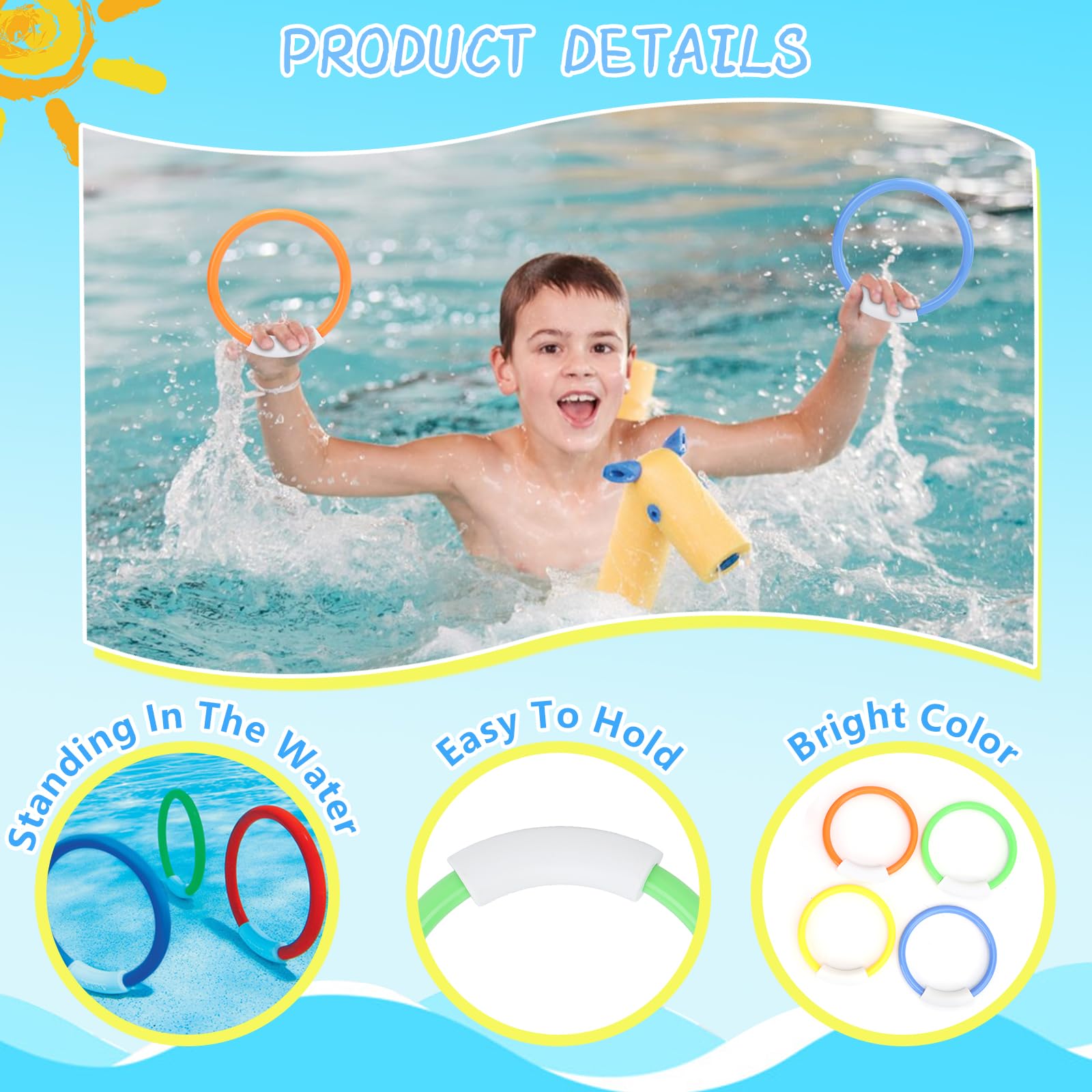 4pcs Pool Dive Rings,Colorful Water Diving Toys,Underwater Swimming Pool Toy Rings, Underwater Fun Toys, for Party Speed and Agility Practice Games, Colorful Water Diving Toys,4pcs Pool Dive Rin