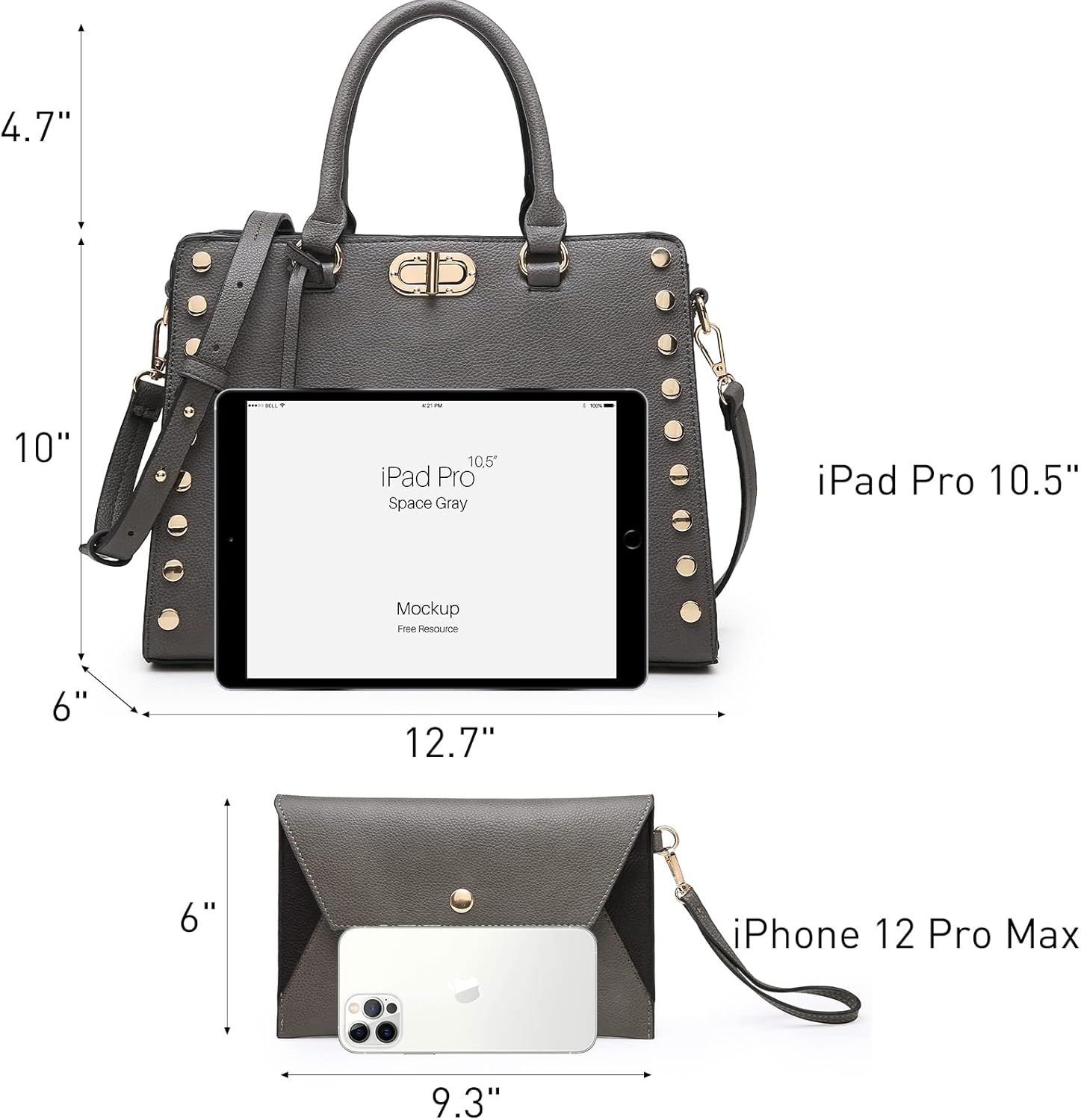 Dasein Women Medium Satchel Handbag Work Tote Shoulder Bag Top Handle Purse with Matching Clutch 2pcs Set - Image 4