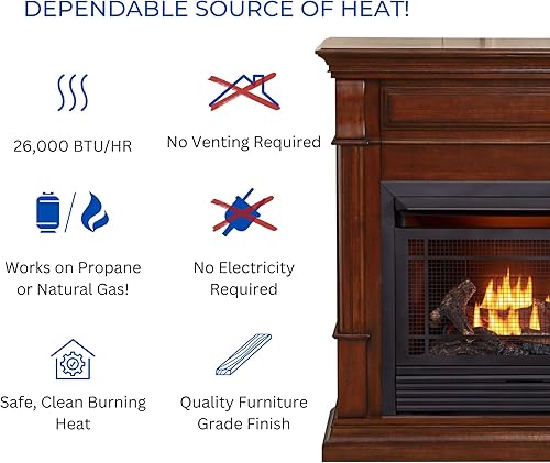 Miniatura 21 de Duluth Forge Sistema de chimenea de gas sin ventilación de combustible dual con chimenea, control remoto, 5 troncos de fuego, uso con gas natural
