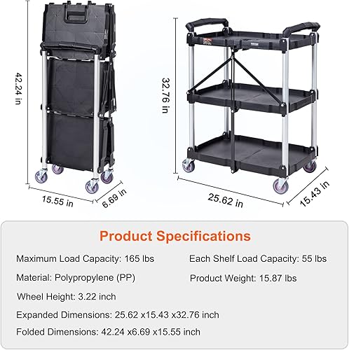 Miniatura 7 de VEVOR Carro de servicio utilitario plegable, negro