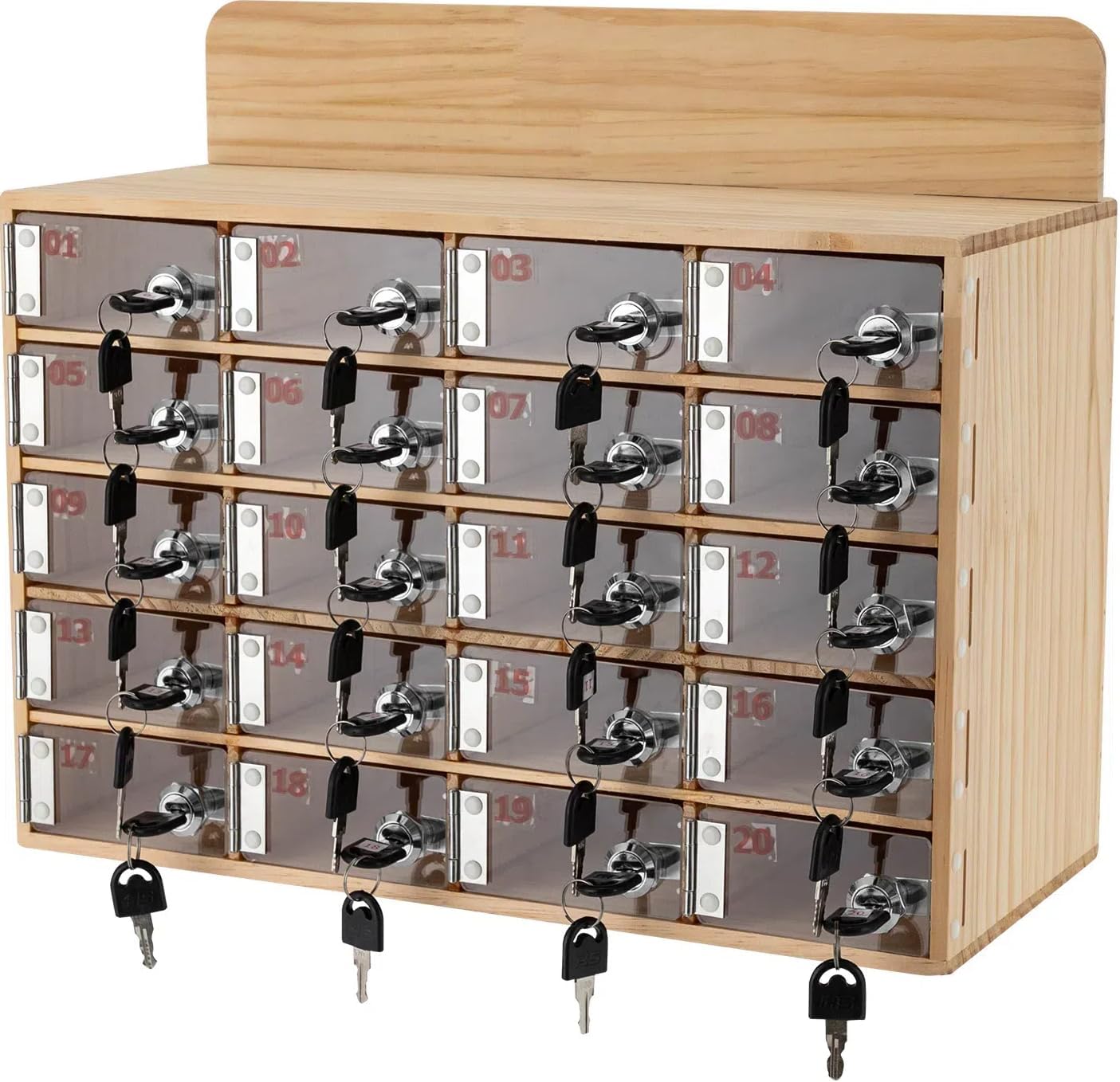 Wooden Cell Phone Locker for Classroom & Office - 20 Slot Storage Lock Box, Secure Cellphone Organizer for Teachers & Students, Durable Wood Design