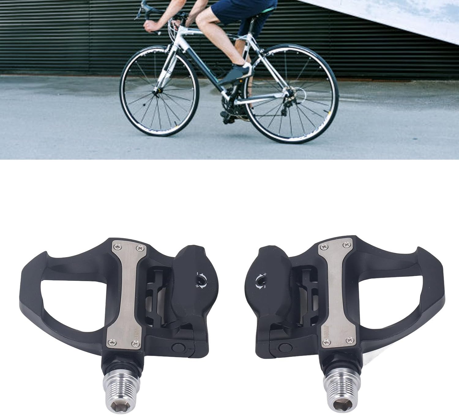Bicycle Locking Pedals with Cleats Set, Self Locking Cycling Pedals Compatible with System, Aerodynamic Lightweight Nylon Pedals with Bearings for Road