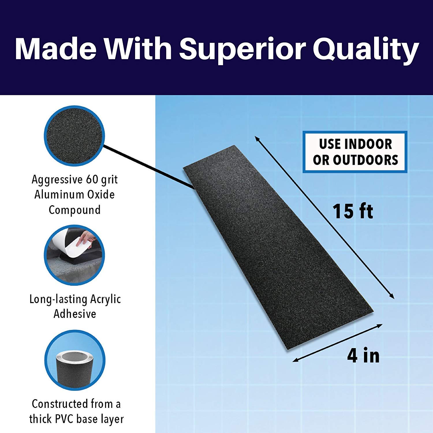SlipDoctors Anti Slip Traction Tape (4" x 15 FT) Black, 60 Gri