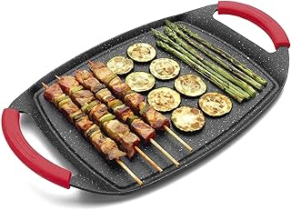 MGE - Plancha Grill de Cocina con Revestimiento de Piedra - Plancha de Asar y Arepas - Budare de Aluminio Antiadherente - 36 x 23 cm