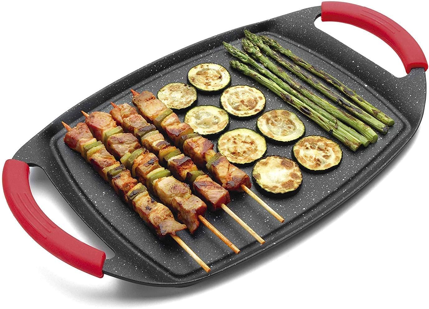 MGE - Poêle grill anti-adhésif en pierre - plaque gril pour induction - grille induction antiadhésive - grille grill grill - 36 x 23 cm