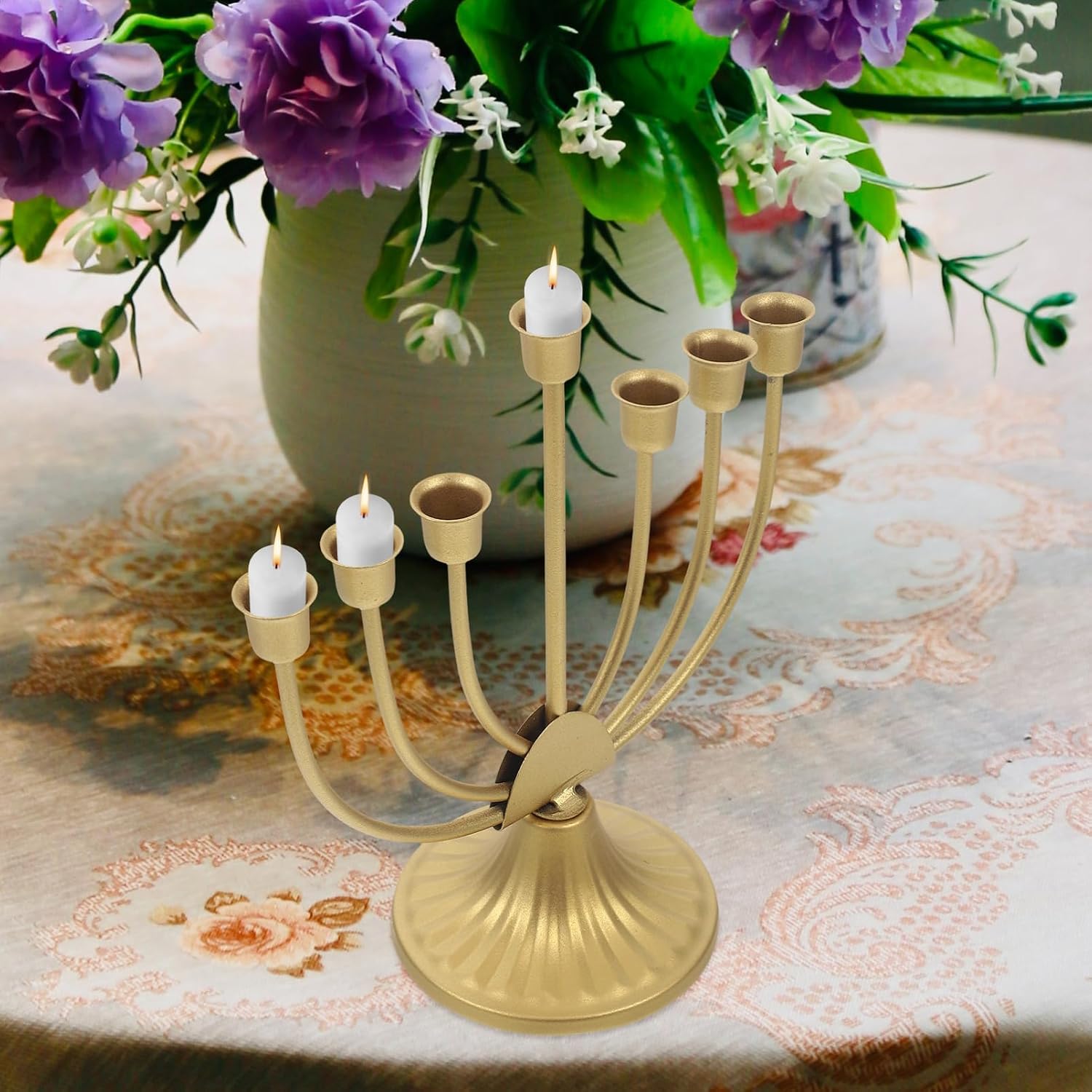 Ciieeo Hanukkah Menorah Multi- Candle Holder for Festive Table Decor Vintage Metal Candlestick Stand for Chanukah Celebrations Elegant Candle Holder for Home and Party Use