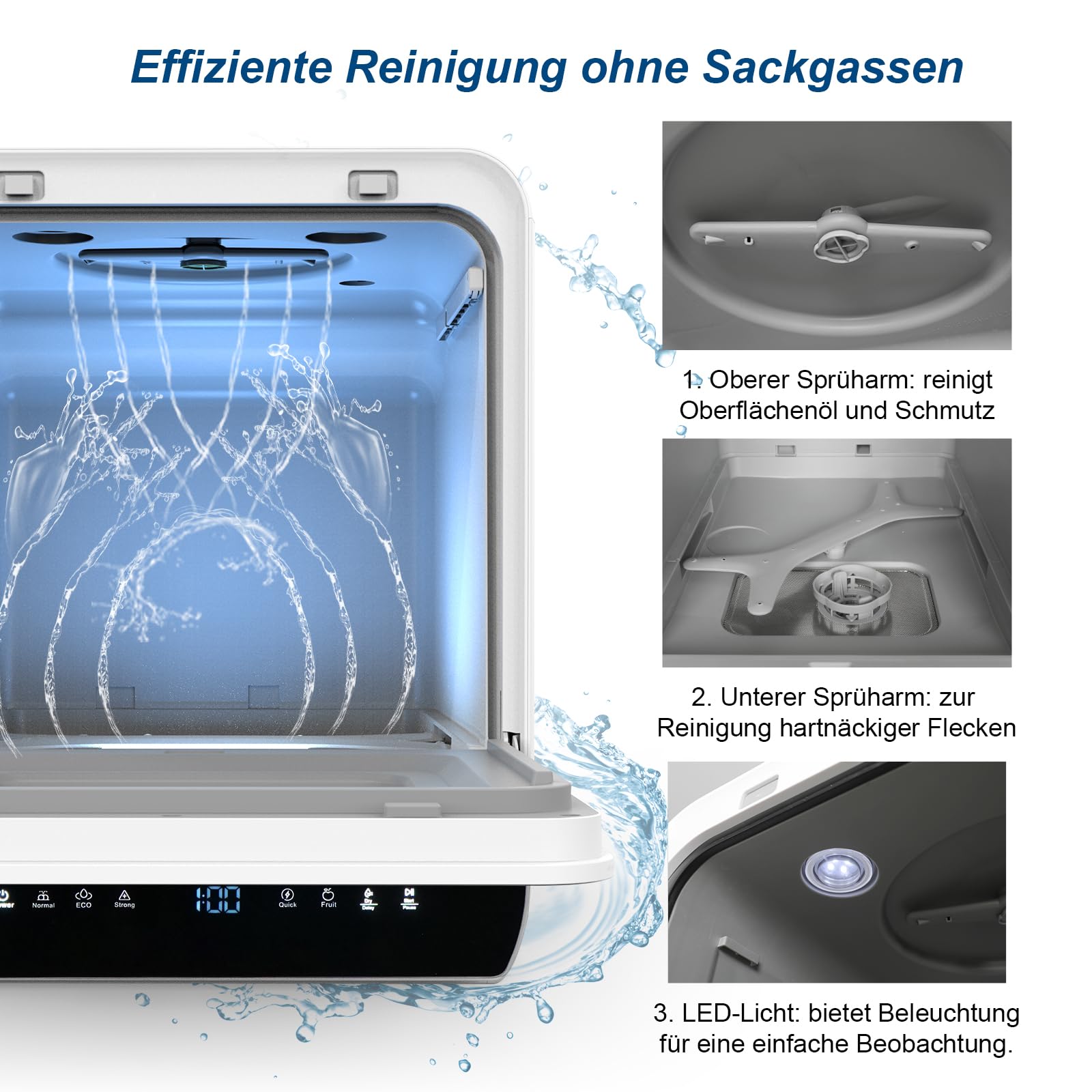 Mini Geschirrspüler 3 Gedecke Tischgeschirrspüler 7 Programme Trocknungsfunktion Spülmaschine 4.8L Touch Control