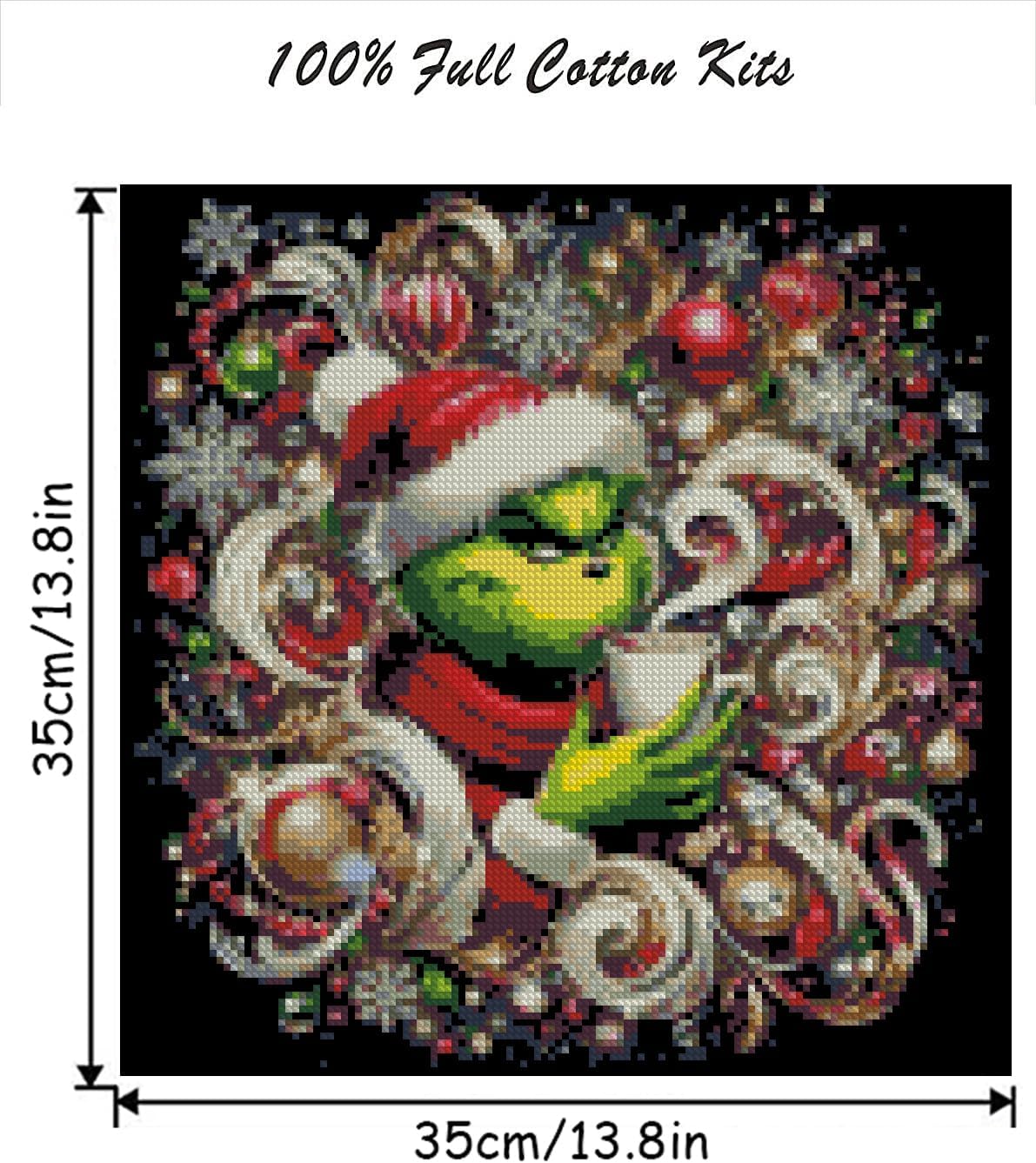MjhRcll Christmas Stamped Cross Stitch Kits,DIY Winter Cross Stitch Ornament Kits for Adults Beginners, Counted Embroidery Needlepoint Kits Home Decor 14X14 inch