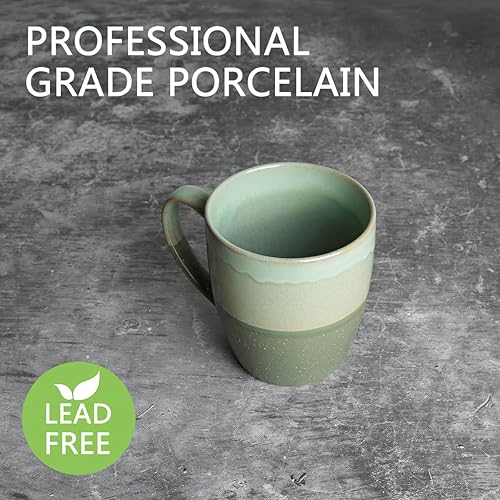 Miniatura 3 de Bosmarlin Juego de 4 tazas de café de cerámica, 17 onzas, tazas de café verdes con mango grande, aptas para microondas, esmalte reactivo único