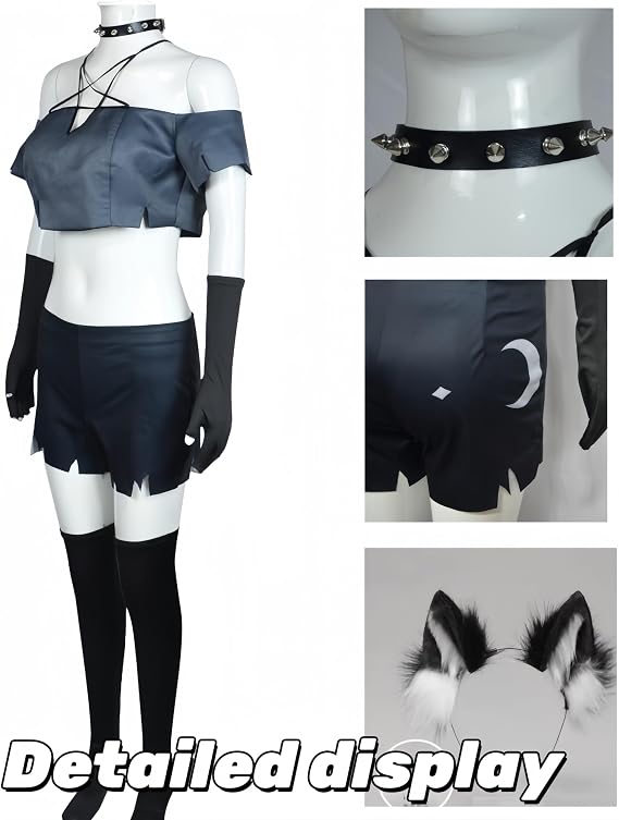 Loona Helluva Boss Cosplay Costume for Women, Loona Anime Outfit Dress Costume with Fox Ears Fox Tail for Women