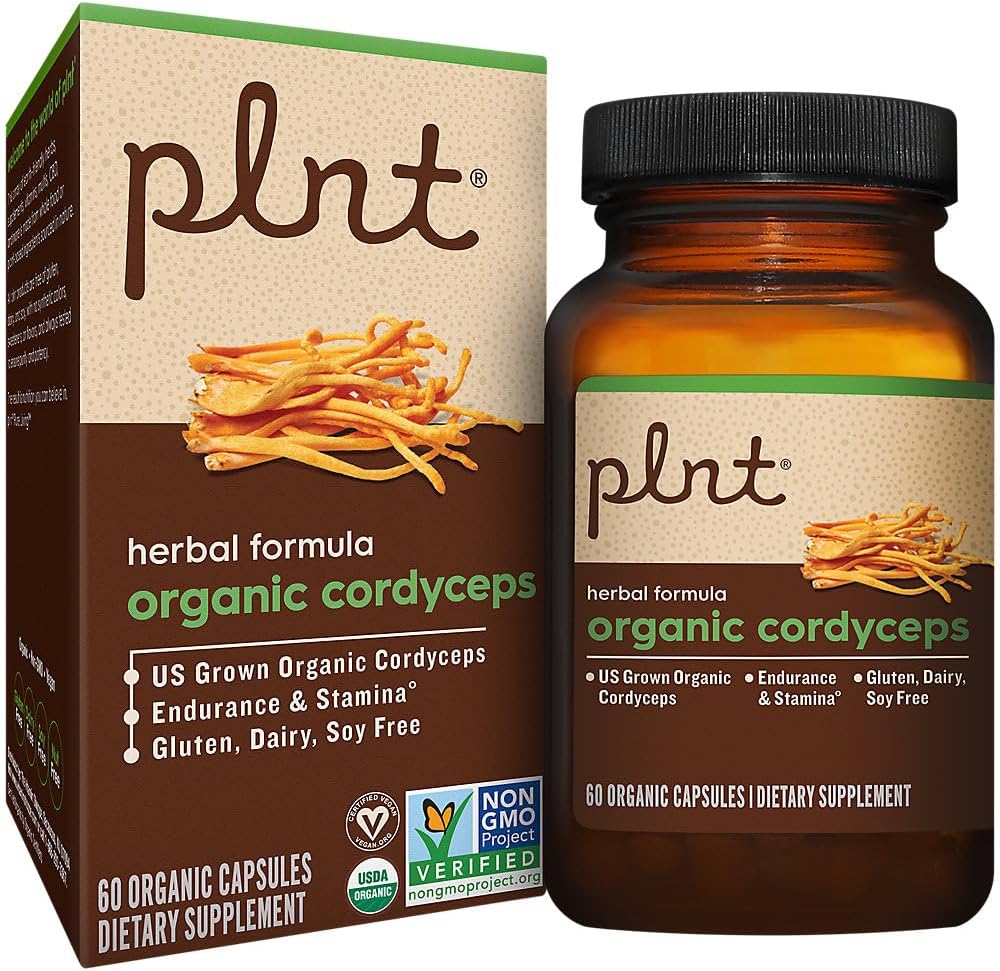 plnt Cordyceps orgánico – Fórmula de hierbas de hongos para apoyar la resistencia y la resistencia (60 cápsulas orgánicas)