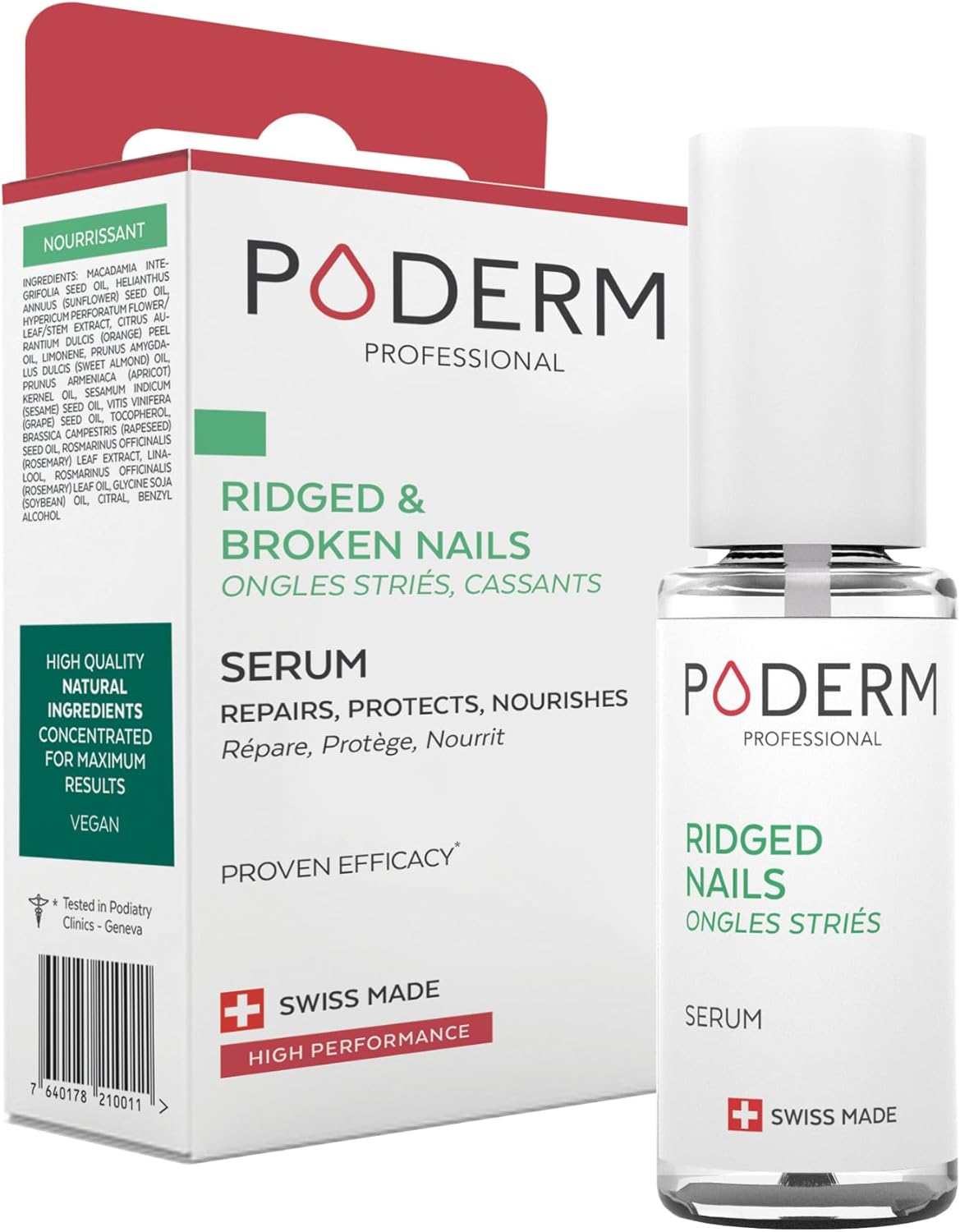 PODERM – BREEKBARE, GESTREEPTE EN VERZAKTE NAGELS | Behandeling met herstellende, versterkende, revitaliserende en voedende planten | Professionele verzorging van voeten/handen | Gemakkelijk en snel | Geproduceerd in Zwitserland