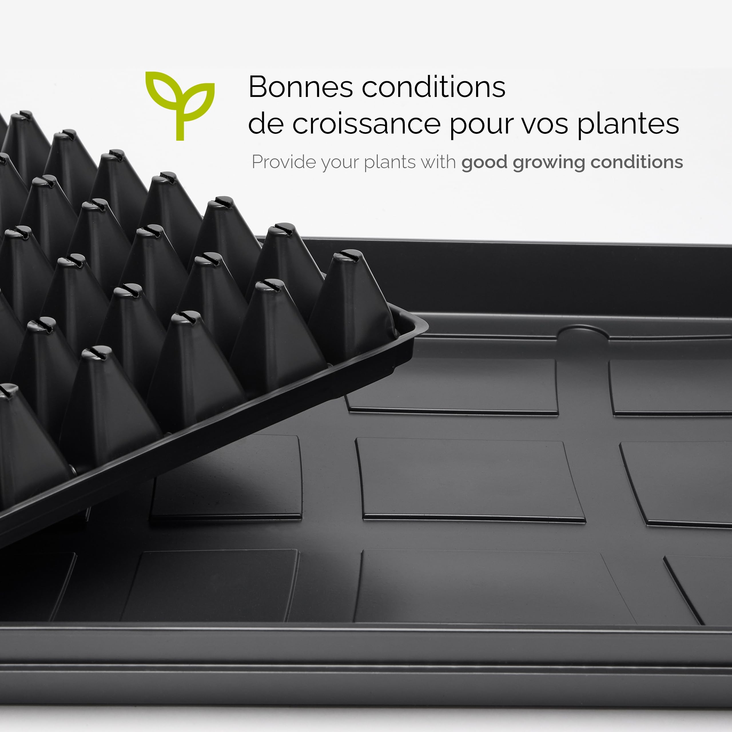 Garronda Bac à Semis, Plateau de Semis 66 Cellules, Mini Serre Interieur pour Germination et Culture, Plaque de semis idéal pour Potager, Bac de Germination avec Drainage Lot de 4 (53x32 cm, Noir)