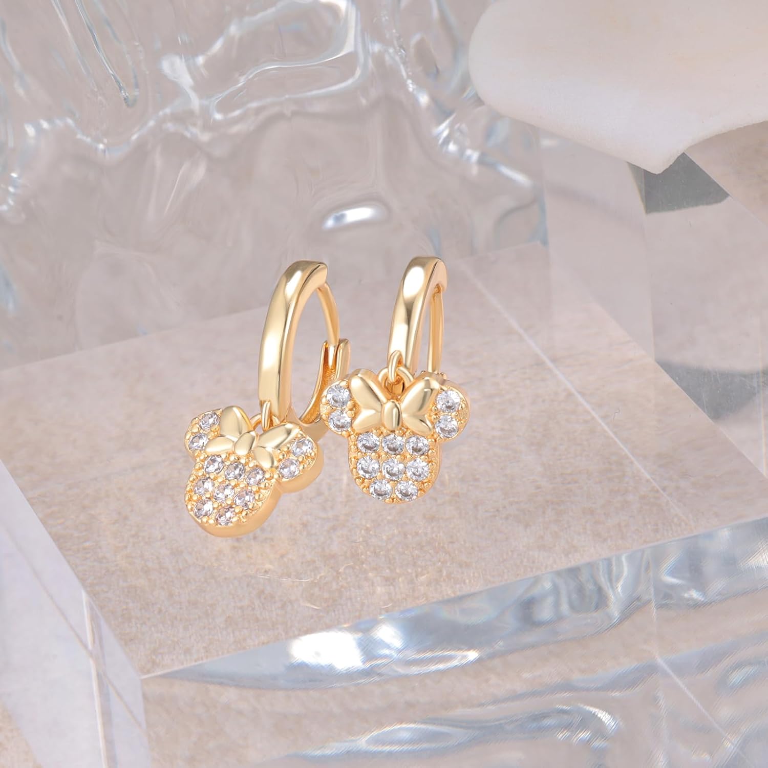 Mouse Bow Earrings Sterling Silver Gold Animal Cute Dangle Hoop Earrings for Women Hypoallergenic Cubic Zirconia Bow Knot Dangle Earring for Sister - Image 4