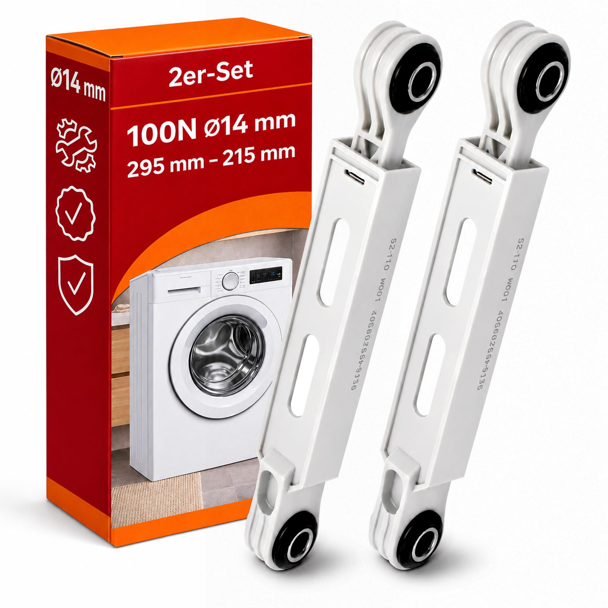 2er-Set Stoßdämpfer Waschmaschine Ø14mm 100N mit Originalcode 4055211207 8996450506309 8996451209606 8996453289507 für AEG für Electrolux 00091219 00107654 für Bosch für Siemens 00650366 für Privileg