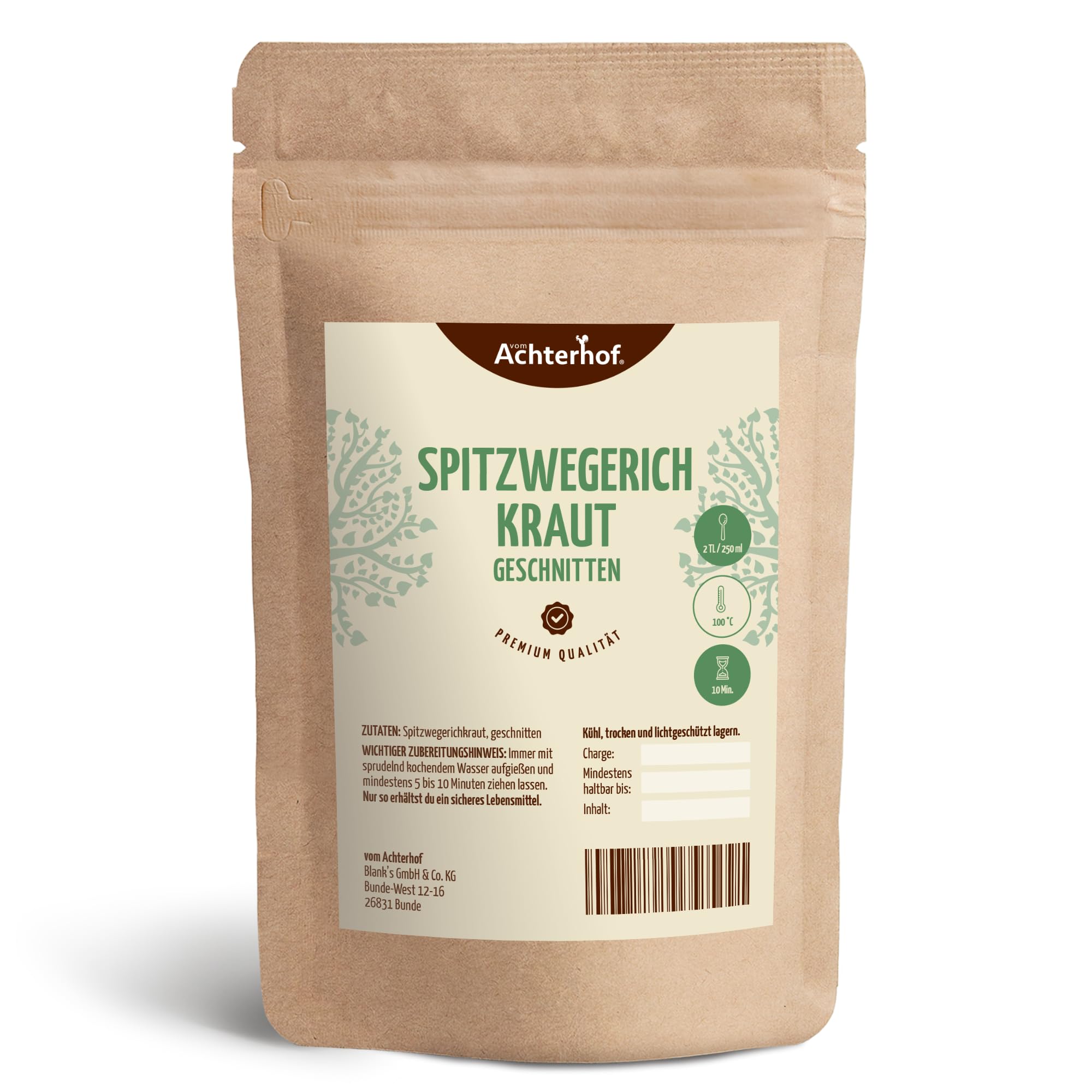 250 g Spitzwegerichblätter geschnitten Juglandis Fol. conc. Spitzwegerich-Tee natürlich vom-Achterhof