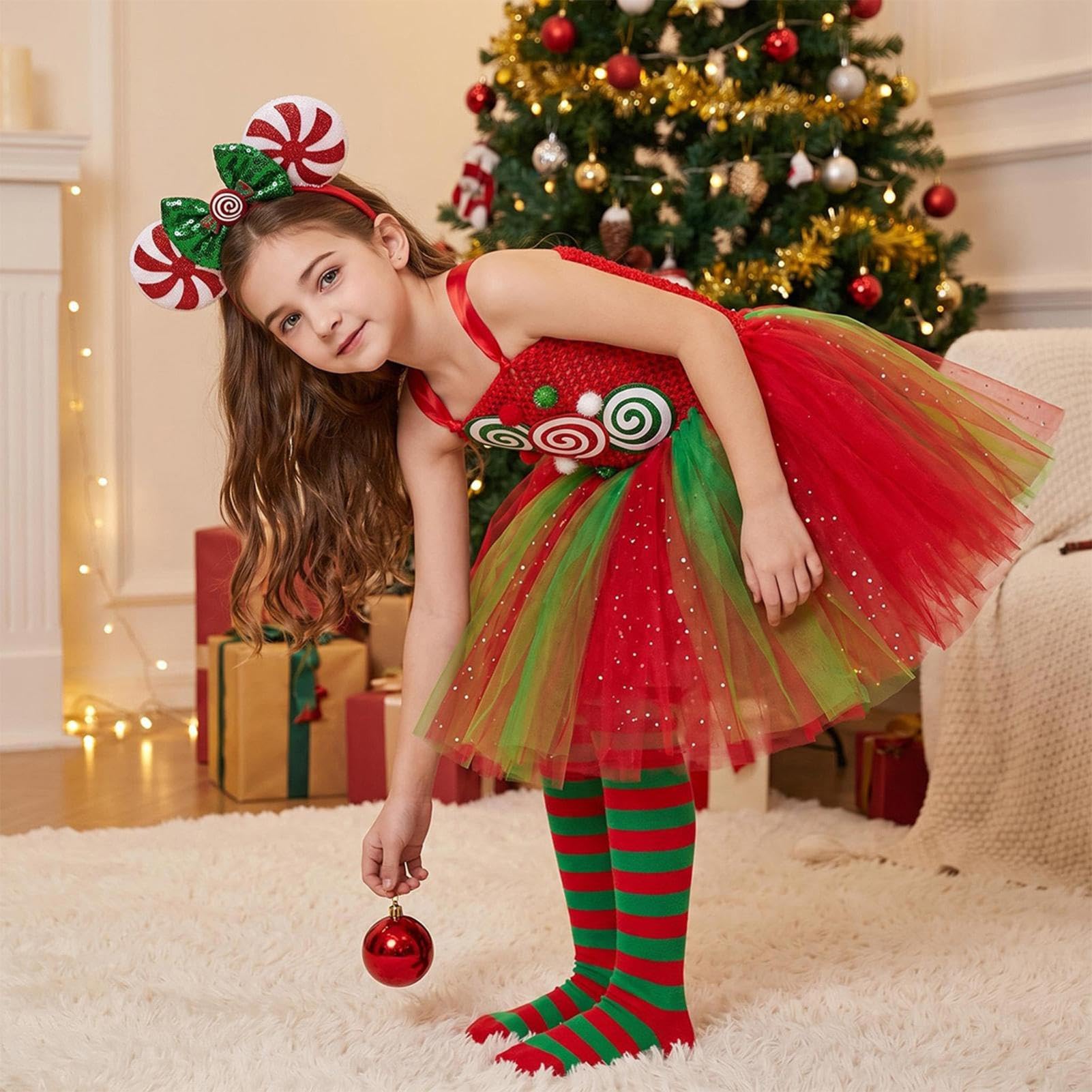 Generico Vestito tutù di Natale per bambina Gonna da Festa e Travestimento