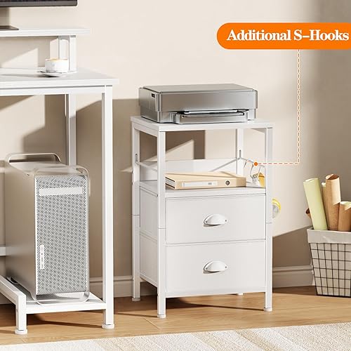 Miniatura 18 de Furologee Juego de 2 mesitas de noche, mesita de noche con 2 cajones de tela, mesitas de noche con estante abierto, parte superior de madera, Roble