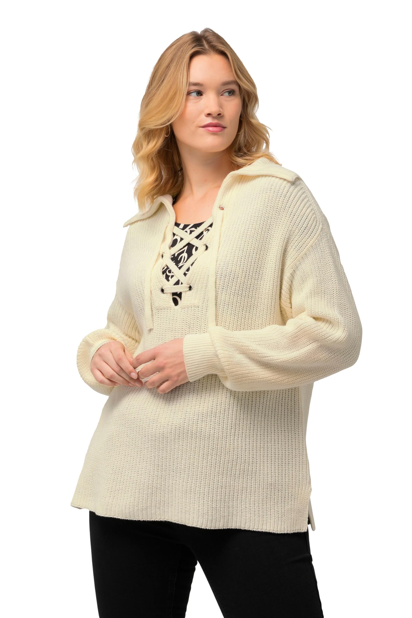 Ulla Popken Damen große Größen Übergrößen Plus Size Pullover, Strukturstrick, Matrosenkragen, Langarm 826461