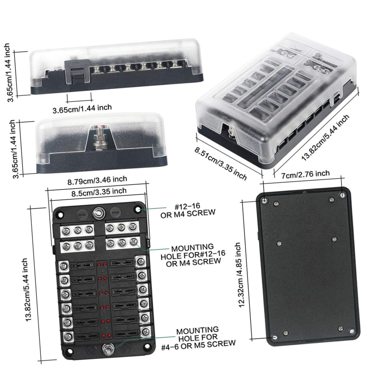 Caja de Fusibles de 12 Vías Dc32v 100a Pbt PC para RV y Yate