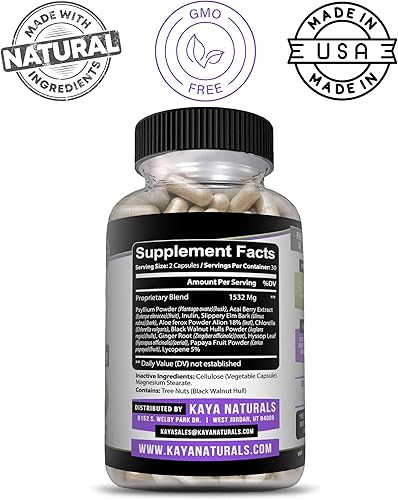 Miniatura 4 de Kaya Naturals Max Detox - Suplemento de hierbas - Ingredientes naturales 1532 mg - Polvo de psyllium, extracto de bayas de acai, raíz de jengibre,