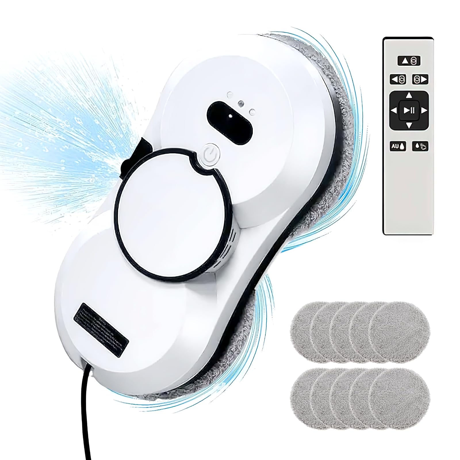 Robot Limpiador de Ventanas con Chorro de Agua automático, 5600PA Robot Lavador de Cristal automático, navegación Inteligente, Control Remoto, para Superficies Lisas, con 10 paños (B 5600Pa)