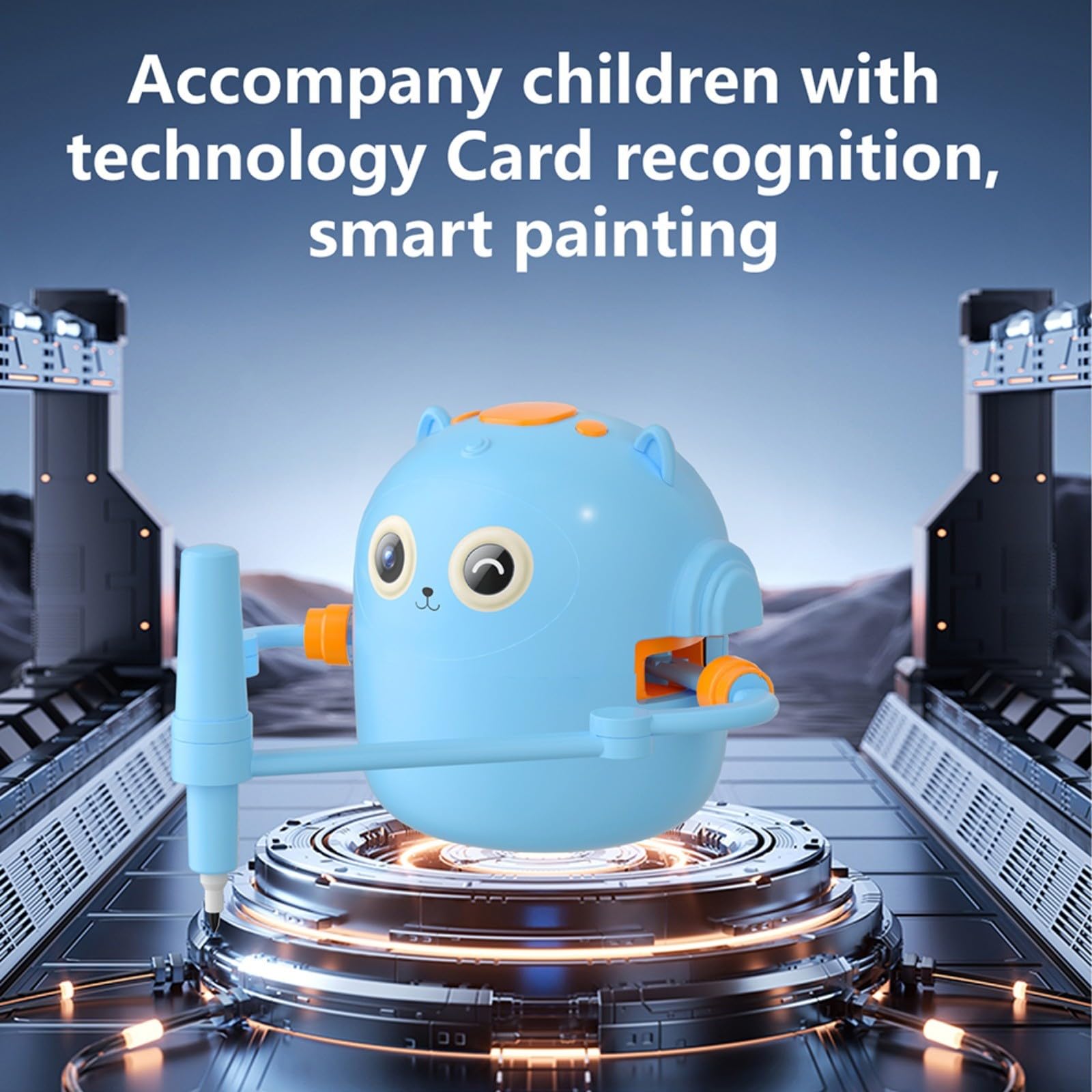 Robot de dibujo interactivo para niños con control por voz y 100 tarjetas de palabras, juguete educativo Montessori de ABS, kit de creatividad compacto con bolígrafos para pintar y aprender, azul