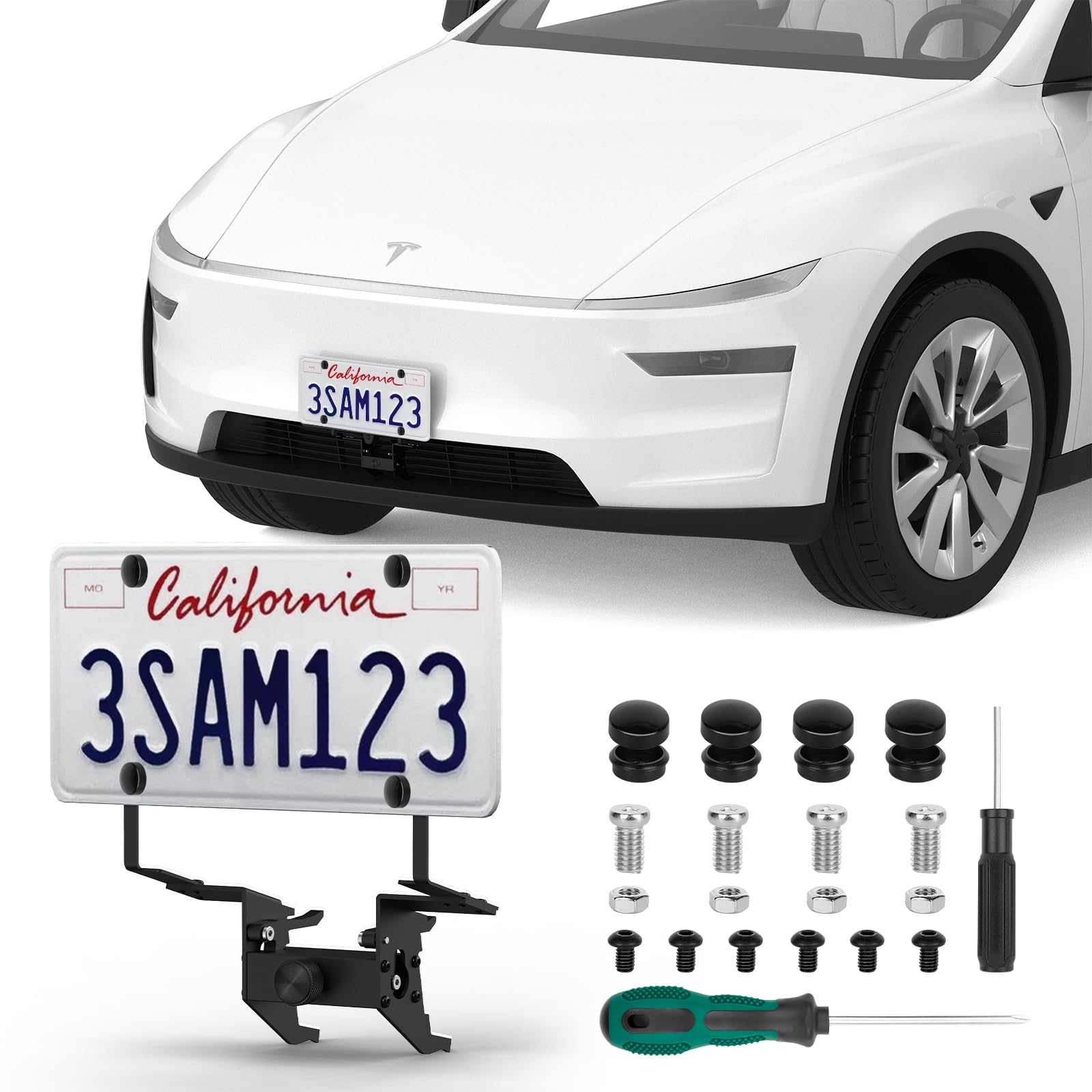Photo 1 of 2026 Upgraded Lockable No Drill Front License Plate Holder for Model Y Juniper, License Plate Mount Kit with Anti-Theft Design for Tesla Model Y Juniper Accessories,No Block Bumper Camera Visibility