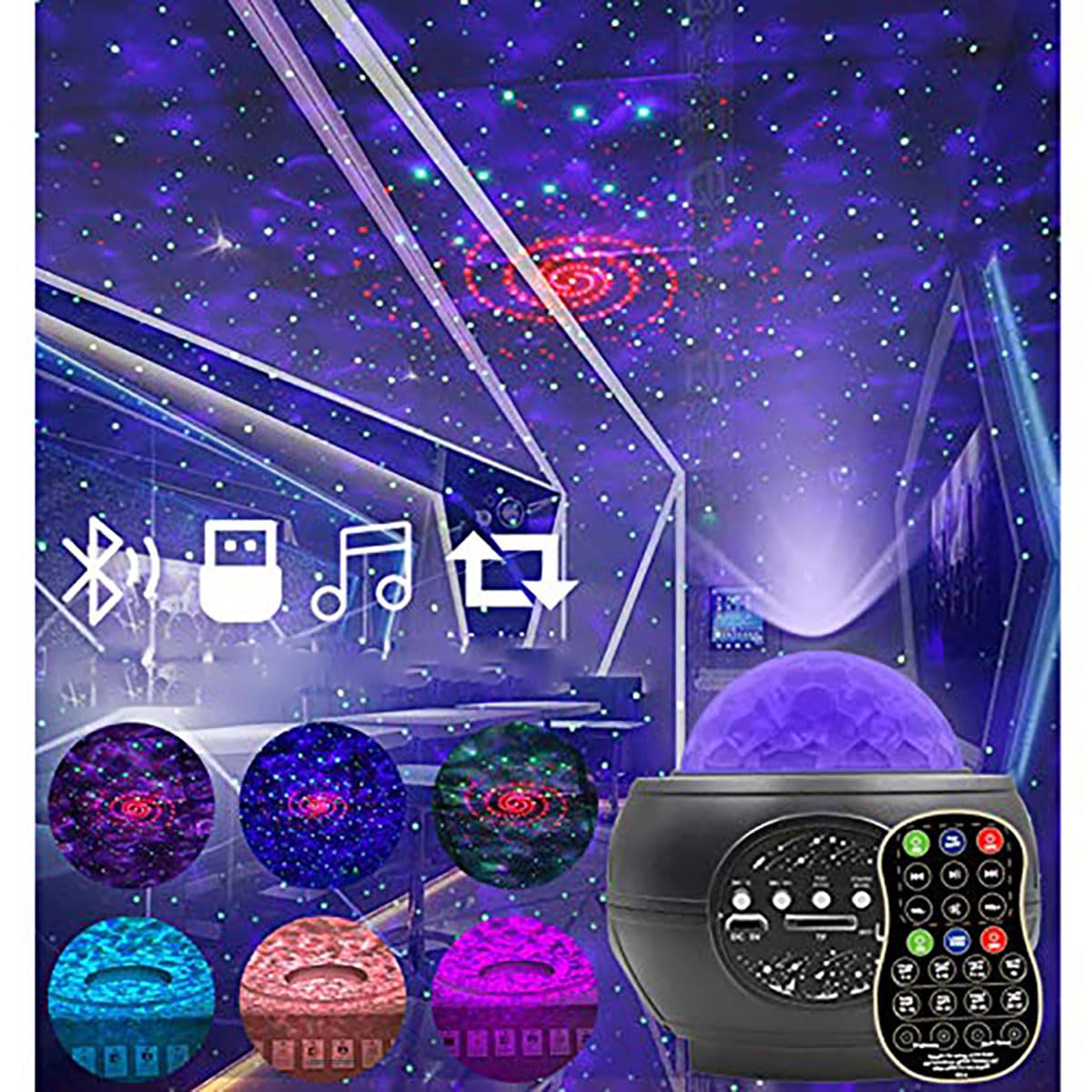 GarwarmStar Projector Night Light, Galaxy Ocean Wave Projector with LED Nebula Cloud, Skylight Projector with Music Speaker for Bedroom Ceiling,Game Rooms,Party,Home Theatre(Remote Control)